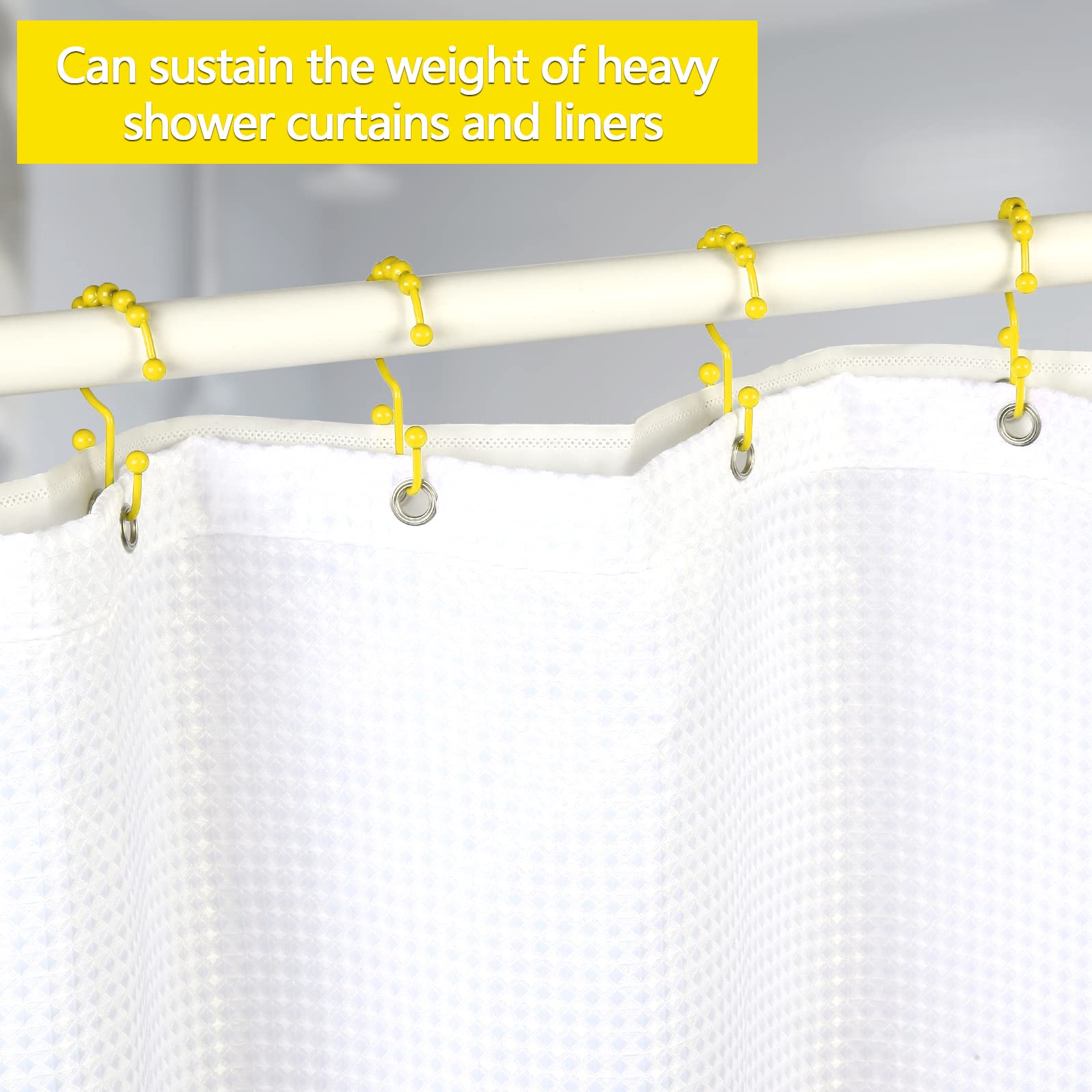 Premium 304 Stainless Steel Shower Curtain Hooks - 12 Pack Yellow Double Glide Bathroom Shower Rings for Smooth Curtain Movement - Durable Rustproof Hooks for Shower Rods & Bath Curtains - Perfect for Bathroom Decor & Easy Curtain Adjustment