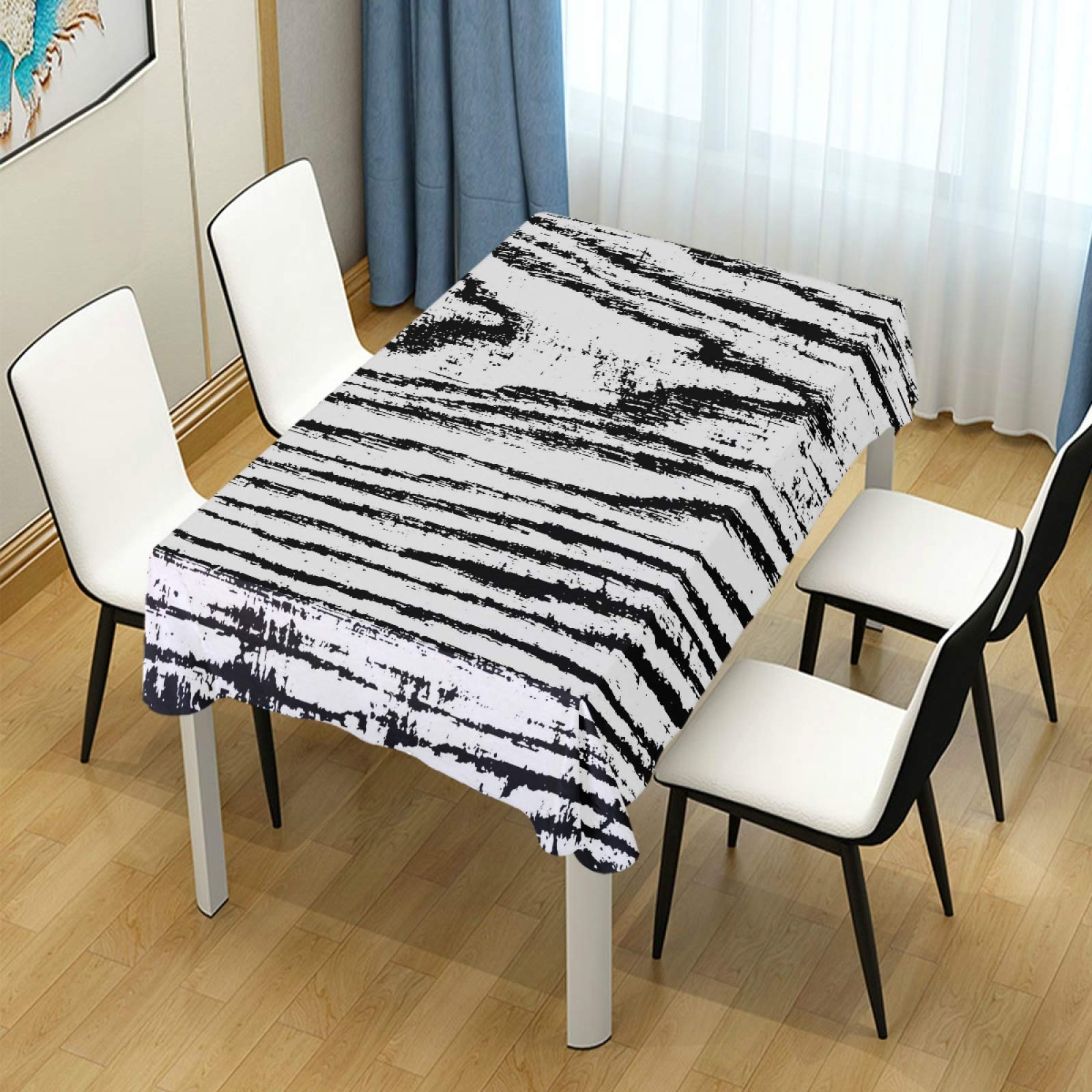 Washable Spill-Proof Square Tablecloth - Black & White Wood Pattern for Kitchen, Dining Room, Party - Indoor & Outdoor Use - Perfect for Daily Meals, Picnics, and Special Events