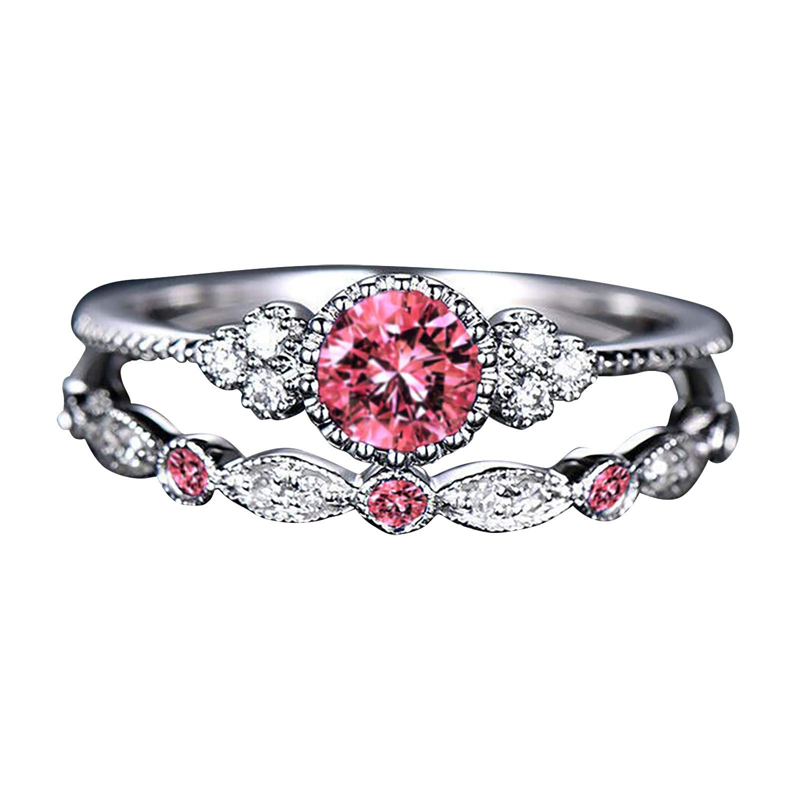 Selomore 2PCS Women's Diamond Rings Set - Elegant Couple Jewelry, Size 6, Anniversary & Birthday Gift for Her, Teens & Women | Perfect for Valentine's Day, Engagement, Wedding & Special Occasions