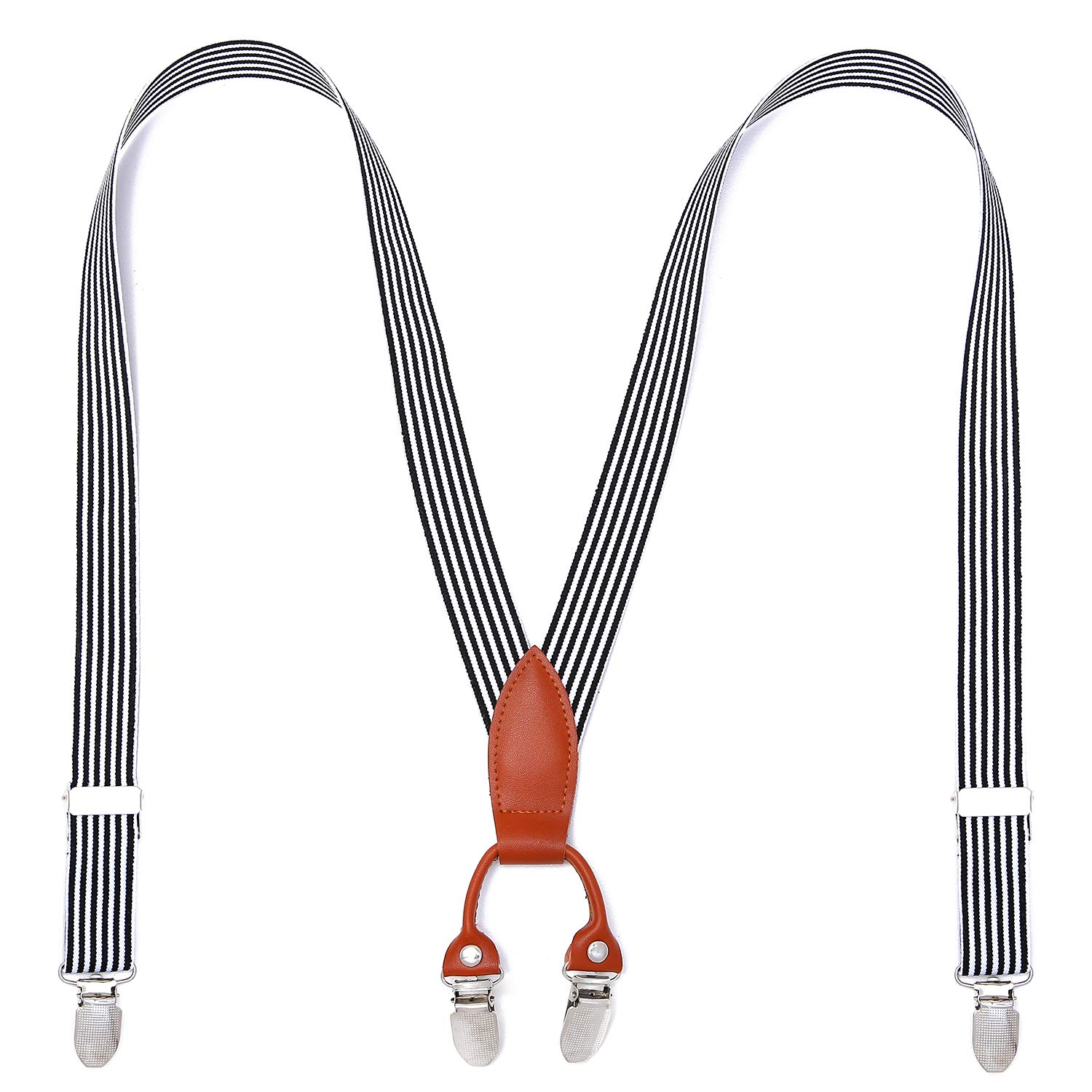 Adjustable Elastic Kids Suspenders with 4 Metal Clips - Y Back Design for Boys Ages 5-13 - Solid Color Fashion Accessories for School, Weddings & Formal Events