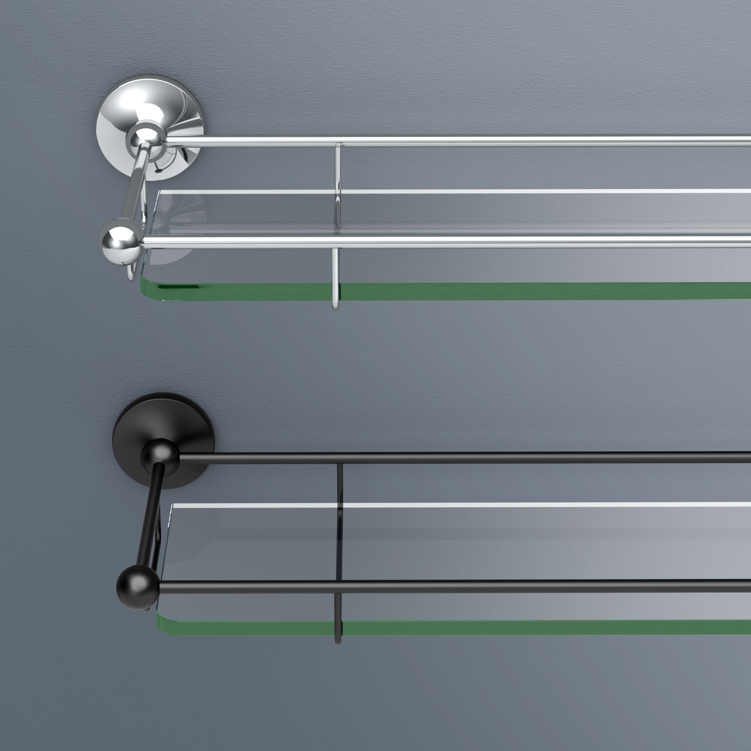 Gatco 1465MX Premier Tempered Glass Shelf - Matte Black Wall Mounted 22x6 Inch Floating Bathroom Shelf with Safety Railing | Modern Bathroom Storage Solution for Towels, Toiletries & Decor