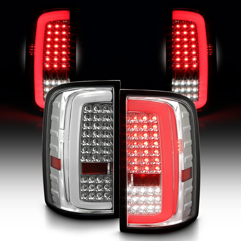 ACANII Chrome LED Tube Tail Lights Brake Lamps Pair for 2014-2018 GMC Sierra 1500/2500HD/3500HD - Durable Replacement for Incandescent Lights, Enhanced Visibility & Style for Night Driving & Off-Road Adventures