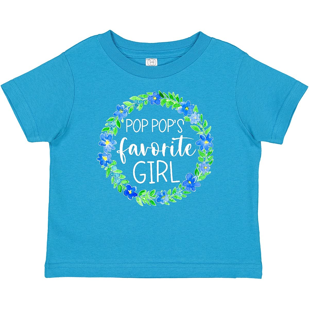 Inktastic Pop Pop's Favorite Girl Blue Flowers Wreath Baby T-Shirt - Cute Floral Graphic Tee for Toddler Girls - Perfect for Family Photos, Birthday Gifts & Everyday Playtime