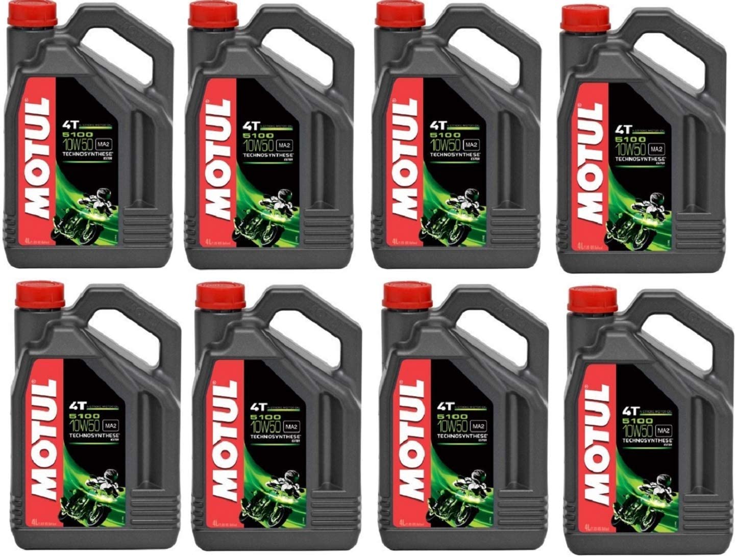 Motul 104076 5100 4T 10W-50 Synthetic Motor Oil - 8 Pack (1 Gallon Each) for High-Performance Motorcycles, ATVs & Dirt Bikes - Ideal for Racing, Off-Road & Extreme Conditions