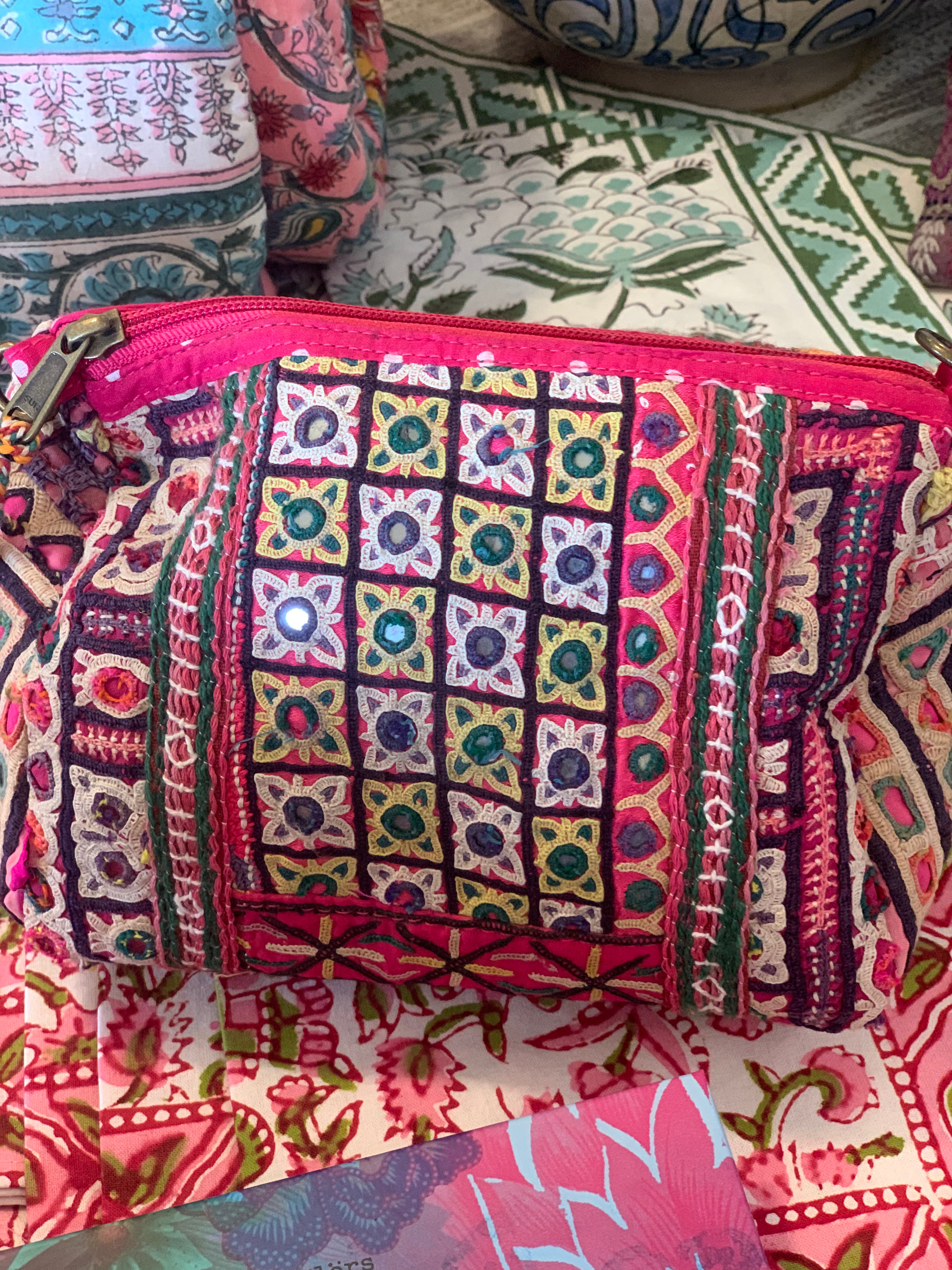 Handmade Boho Tribal Embroidery Cosmetic Clutch - Stylish Crossbody Bag for Women | Perfect for Festivals, Travel & Boho Fashion Accessories