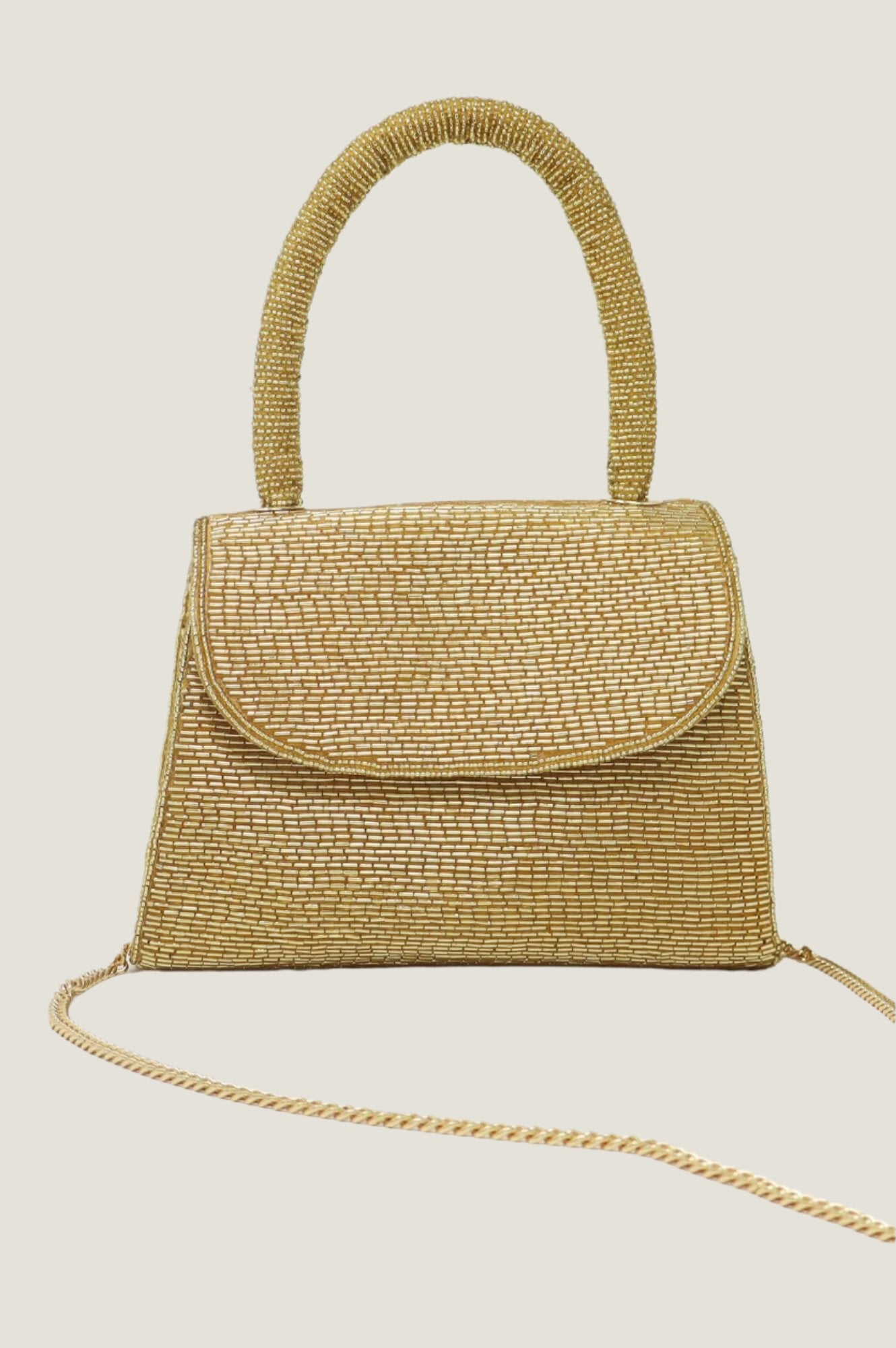 Elegant Beaded Handbag for Women - Light Gold Clutch with New Lining | Perfect for Evening Parties, Weddings & Special Occasions