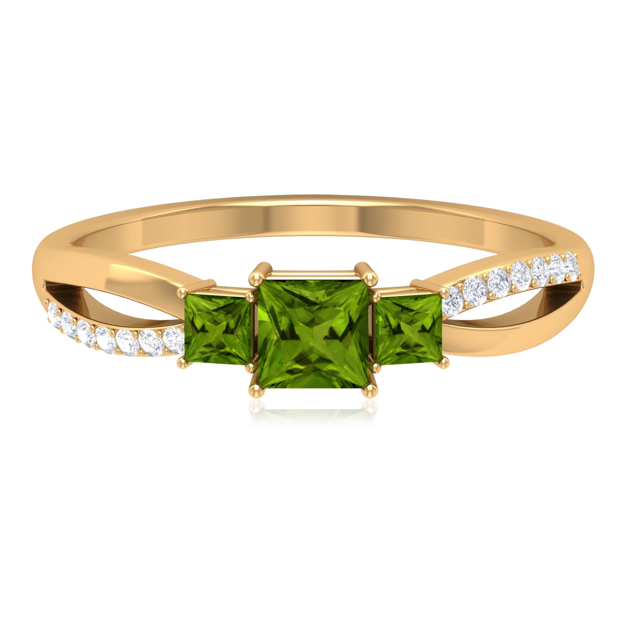 14K Solid Gold Three Stone Peridot Ring with Moissanite | 4mm Princess Cut August Birthstone Infinity Ring | Elegant Jewelry for Anniversary, Engagement & Special Occasions