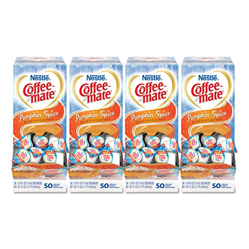 Pumpkin Spice Liquid Coffee Creamer - 0.375 oz Mini Cups (50/Box, 4 Boxes/Carton) | Non-Dairy, Shelf-Stable | Perfect for Office, Coffee Shops & Home Use