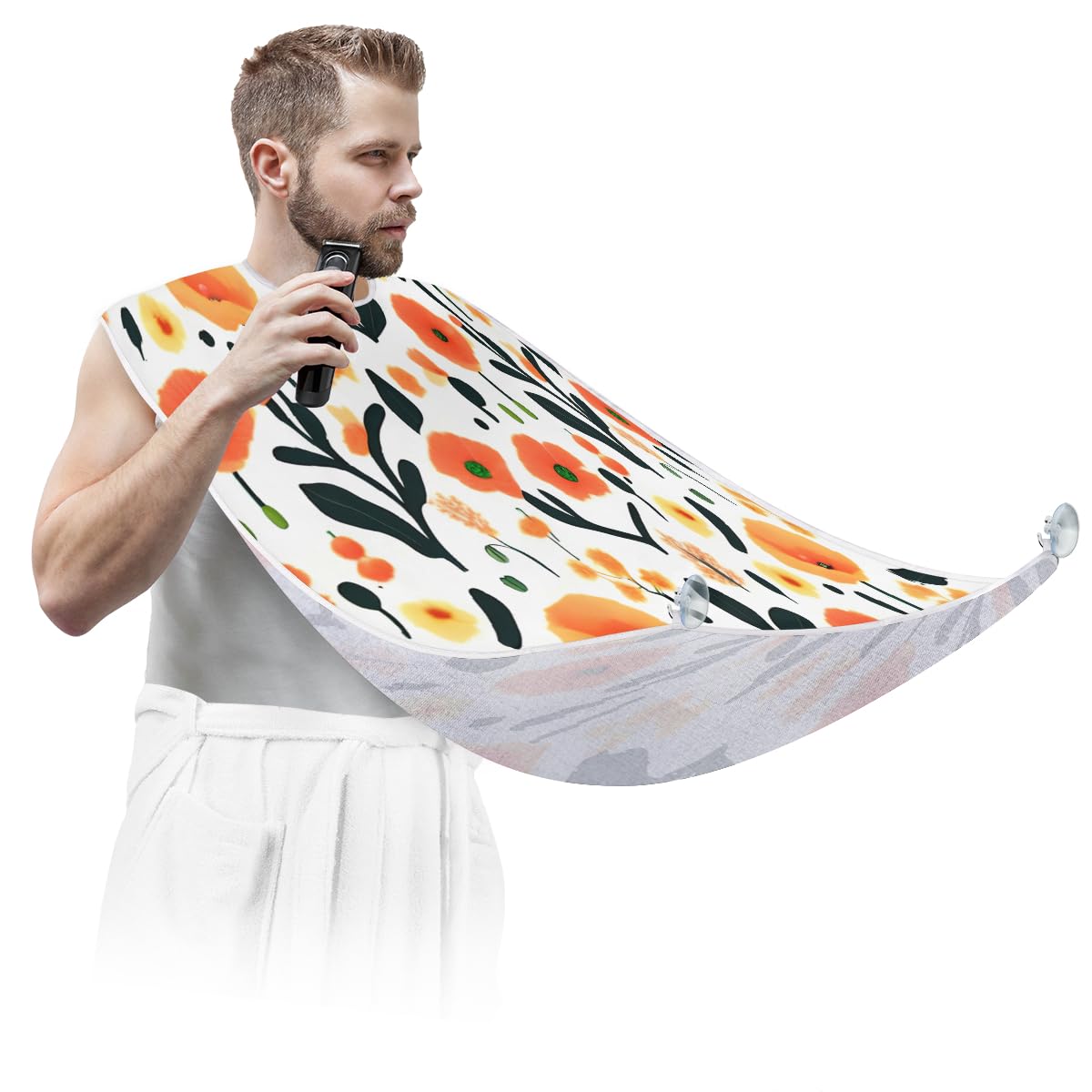 Men's Spring Poppy Flowers Shaving Bib - Waterproof Beard Trimming Apron for Hair Dye & Makeup Artists, Salon Hair Cutting Cape with Sink Catcher - Perfect Gift for Barbers & Grooming Enthusiasts (Great for Home Use, Professional Salons & Barber Shops)