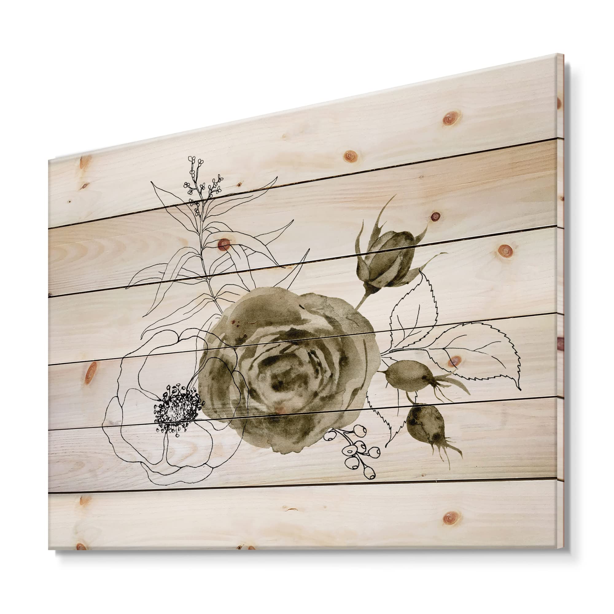 DesignQ Anemone Bouquet with Eucalyptus Branches - Traditional Gold Wood Wall Art, Large Floral Pine Wood Wall Decor Panels | Perfect for Living Room, Bedroom & Office Decoration