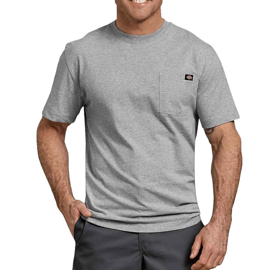 Dickies Heavy Weight Crew Pocket Tee - Premium Cotton Work Shirt for Men, Heather Grey - Ideal for Construction, Warehouse & Outdoor Workwear