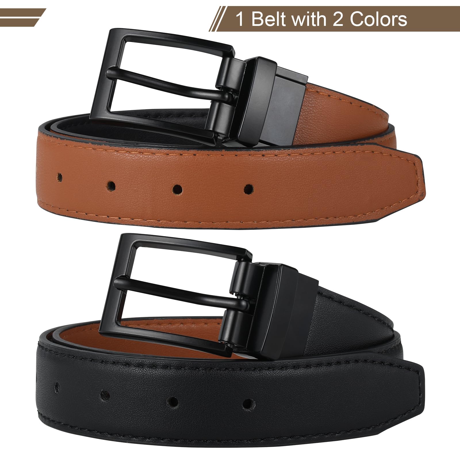 AWAYTR Reversible Kids Belts for Boys - Adjustable Black & Brown Leather Belt for School Uniform, Casual Jeans & Dress Pants | Perfect for School, Church & Everyday Wear