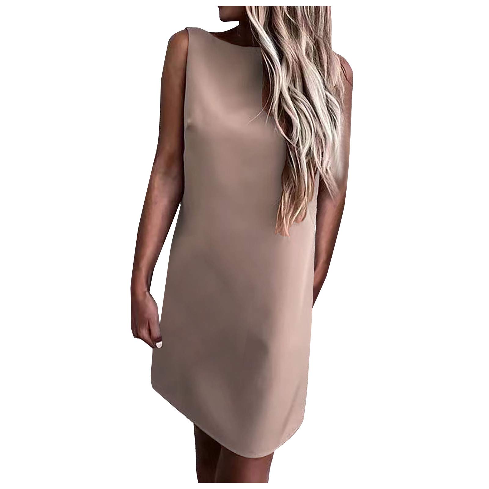 Plus Size Women's Solid Color Round Neck Backless Sleeveless Vest Dress - Elegant Casual Summer Outfit for Beach, Party & Date Night