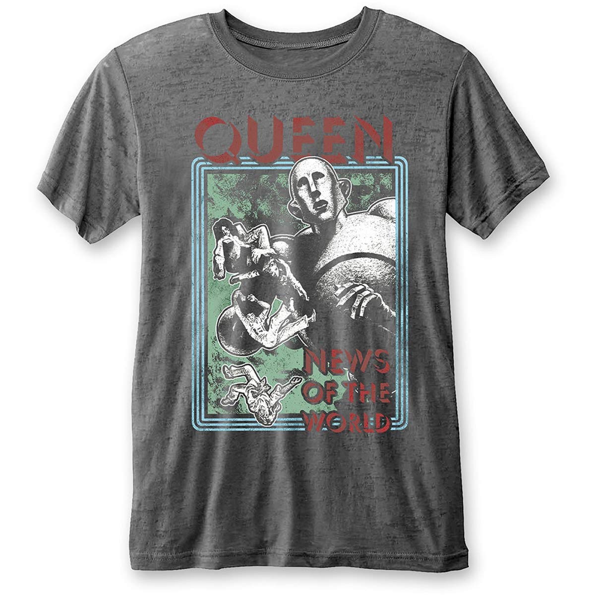Queen 'News of The World' Grey Burnout Vintage Band T-Shirt - Classic Rock Tee for Concerts, Casual Wear & Music Lovers