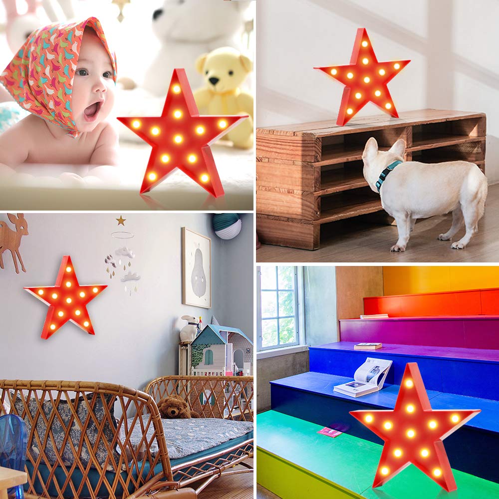 LED Star Night Light - Battery Powered Star Shaped Desk Lamp for Kids Nursery, Baby Room Decor | Perfect for Bedtime, Wall Decor & Gift for Girls (Red)