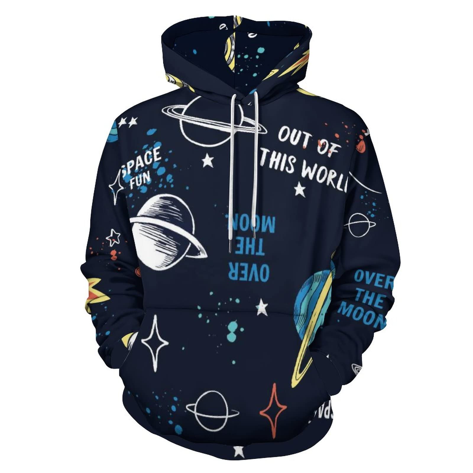 Planets Print Hoodie with Pocket for Men & Women - Cozy Unisex Pullover Sweatshirt for Casual Wear, Street Style & Outdoor Activities