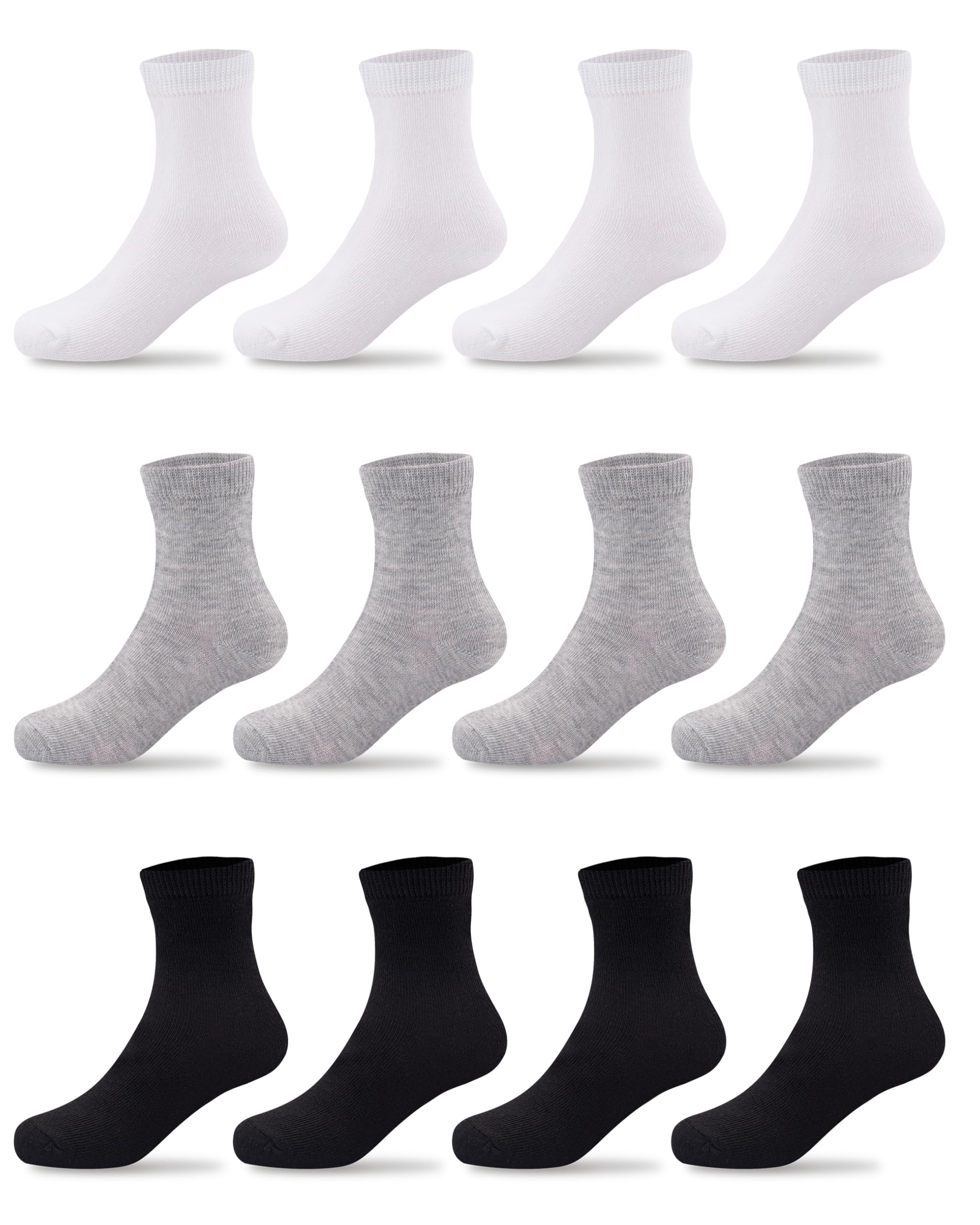 Duufin 12 Pairs Toddler Kids Crew Socks - Soft Cotton Mid-Calf Athletic Socks for Boys & Girls (Ages 2-8) - Perfect for School, Sports & Everyday Play