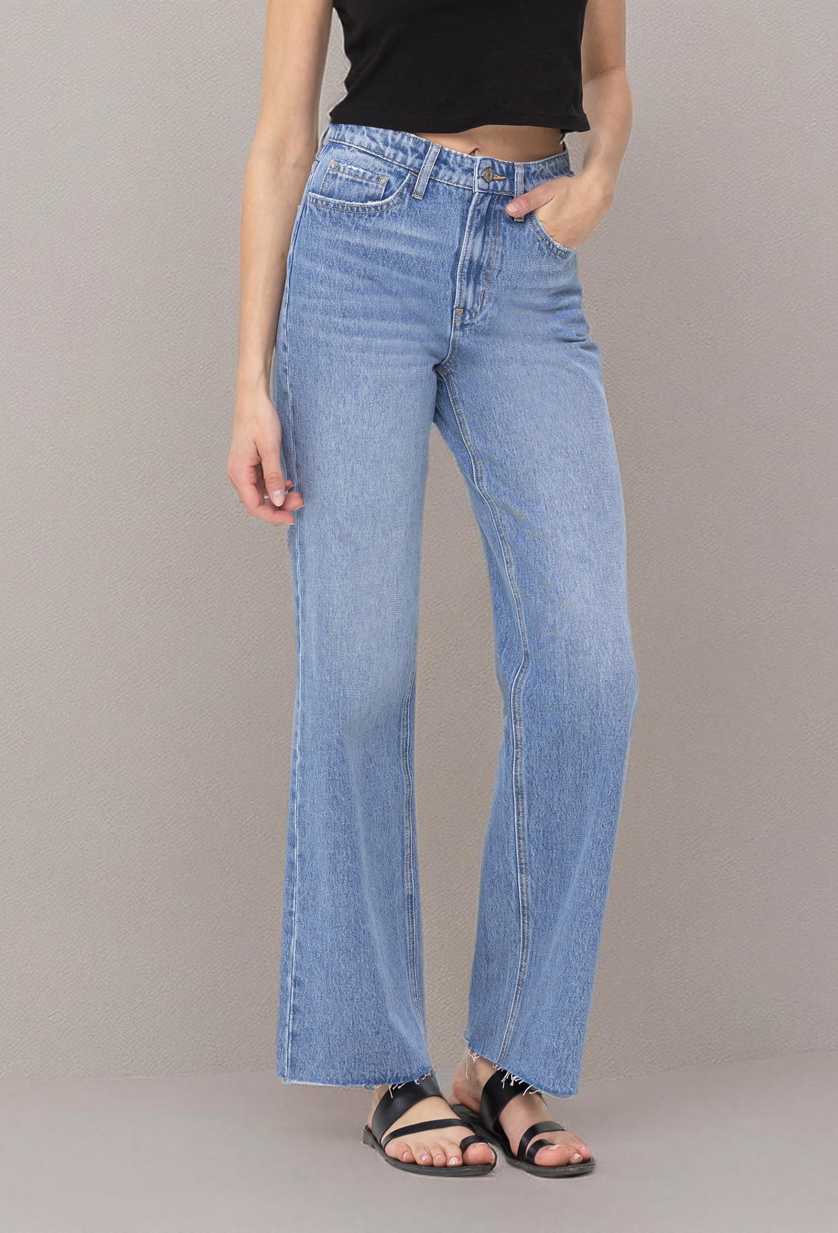 Vervet 90's Loose Straight Jeans for Women - Medium Blue Vintage Denim Pants | Casual Wear, Street Style, Retro Fashion Outfit