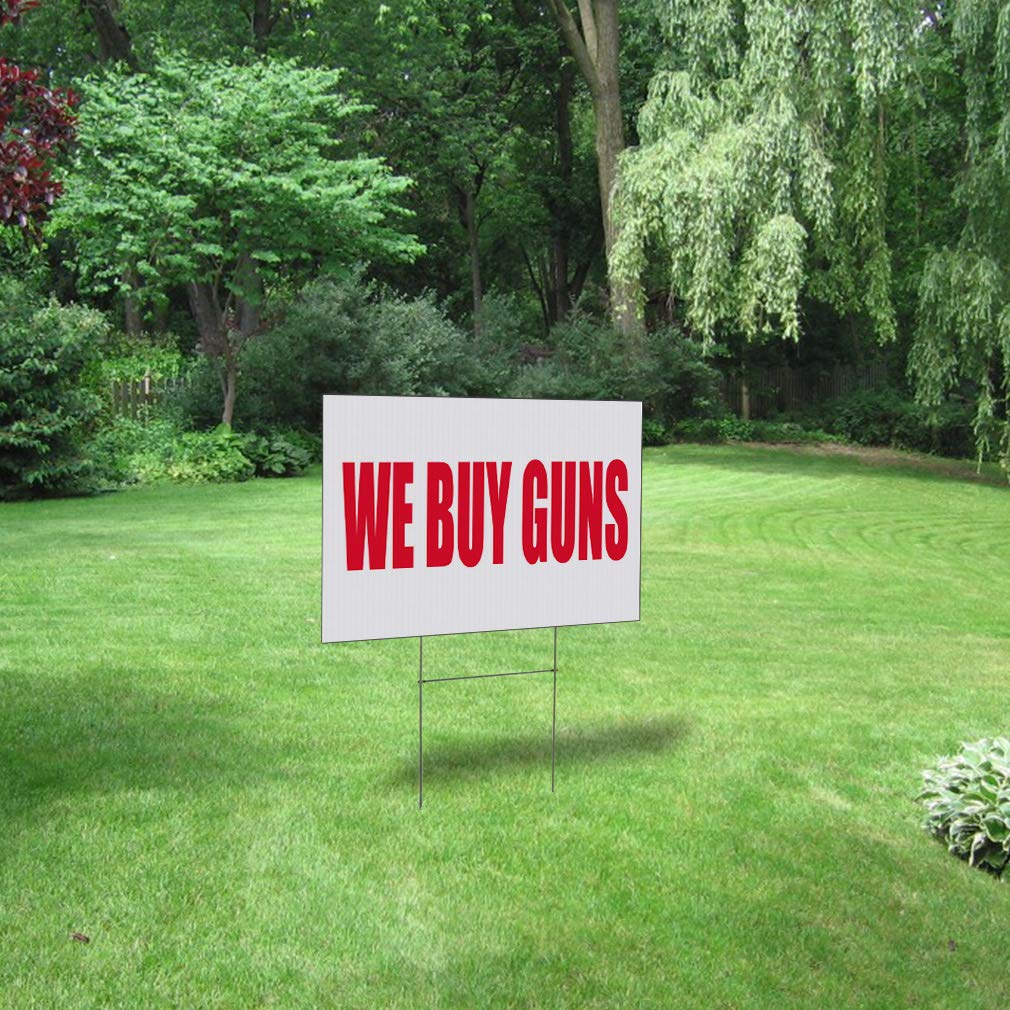 We Buy Guns Weatherproof Yard Sign - 18x12 Inch 2-Sided for Lawn & Business Promotion