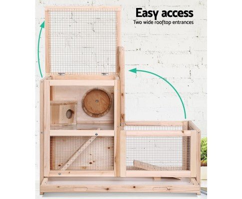 Premium Wooden Hutch with Run for Hamsters, Guinea Pigs & Ferrets - Spacious Rodent Cage for Play & Exercise | Perfect for Small Pet Homes & Indoor Habitats