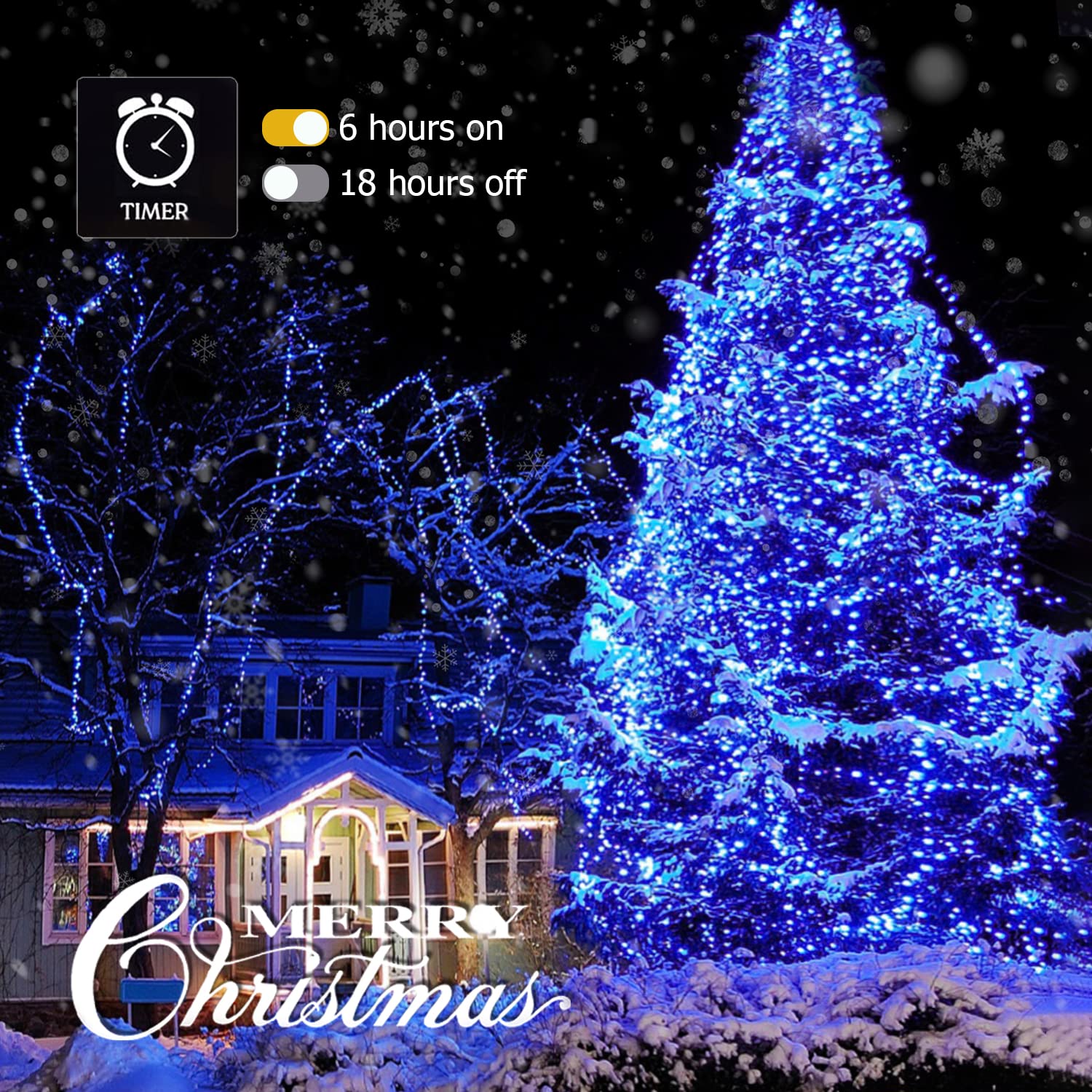 JMEXSUSS 500 LED Blue Christmas Lights Outdoor - 163ft Waterproof Plug-in String Lights with 8 Modes, Clear Wire for Tree, Yard, Patio, House & Party Decorations | Perfect for Holiday, Wedding, and Outdoor Events