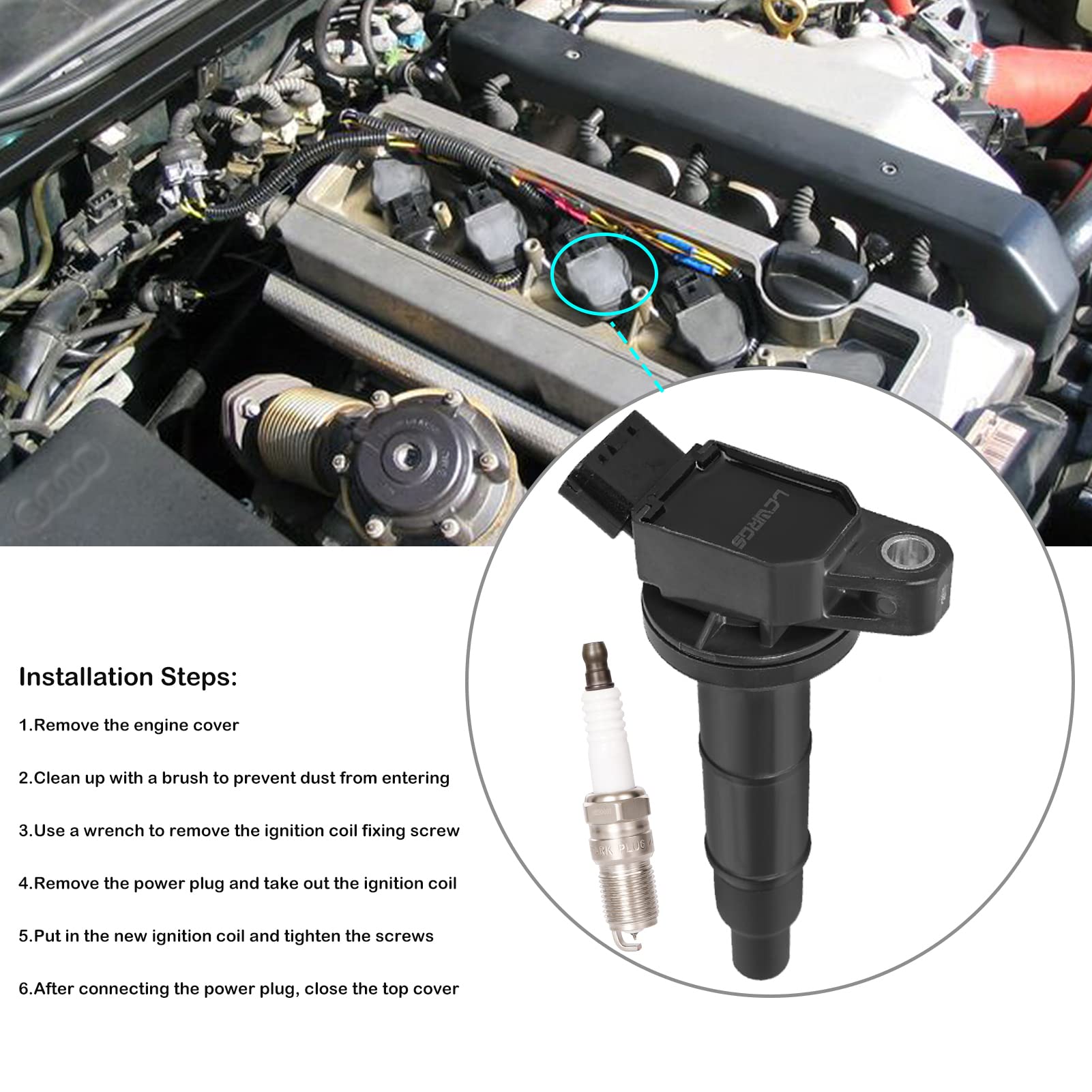 4-Piece Ignition Coil Pack & Iridium Spark Plugs Set for Toyota Camry Highlander RAV4 Matrix Solara Scion TC xB (2002-2009) - Compatible with 2.4L L4 Engine - Replaces UF333 - Perfect for Engine Performance & Fuel Efficiency Improvement