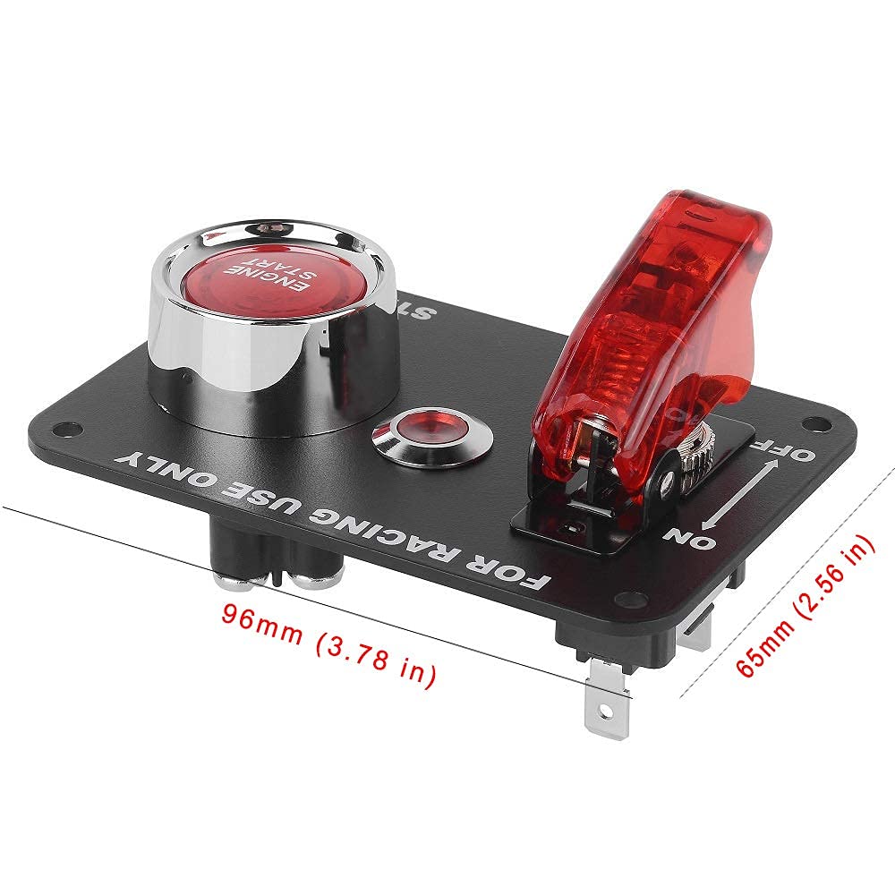 Jtron Racing Car Ignition Switch Panel - 12V 2-in-1 Engine Start Push Button with LED Toggle Switch for Racing Cars (Red) | Perfect for Car Modifications, Off-Road Vehicles & DIY Automotive Projects