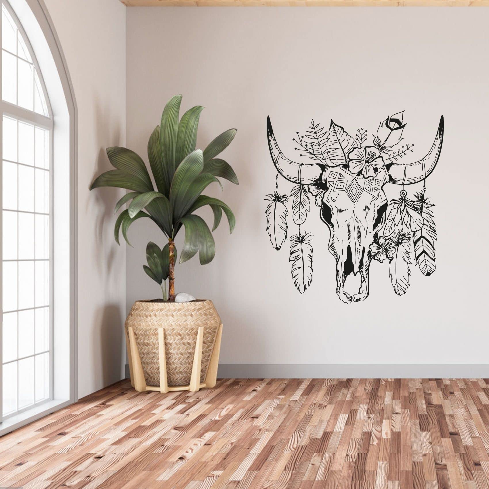 Bohemian Feather Arrow Wall Decal - Modern Abstract Vinyl Sticker Art for Kids Room, Nursery, Bedroom & Home Decor (20x20 Inch) | Perfect for Boho Chic, Gender Neutral & Playful Interior Design