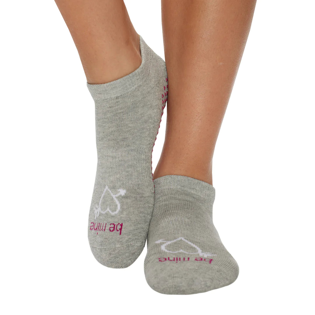 Sticky Be Socks for Women - Non-Slip Grip Socks with Cute 'Be Mine' Design in Amara Grey - Perfect for Yoga, Pilates, and Home Wear