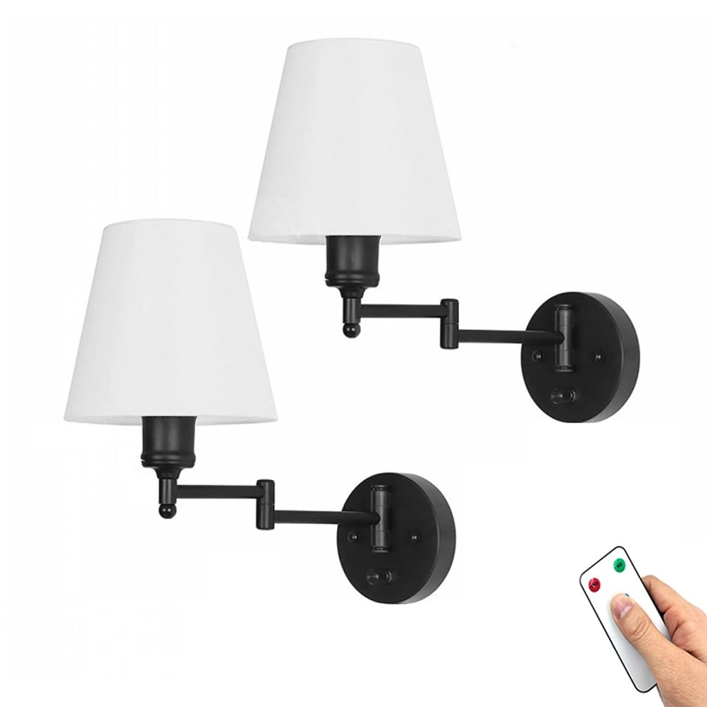 2 Pack Adjustable Swing Arm Wall Sconces - Wireless Dimmable LED Battery Powered Wall Lights with Remote Control, No Hardwiring Required - Modern Wall Lamps for Bedroom, Living Room, Nursery - Perfect for Reading, Night Light & Wall Decor - Easy Installation