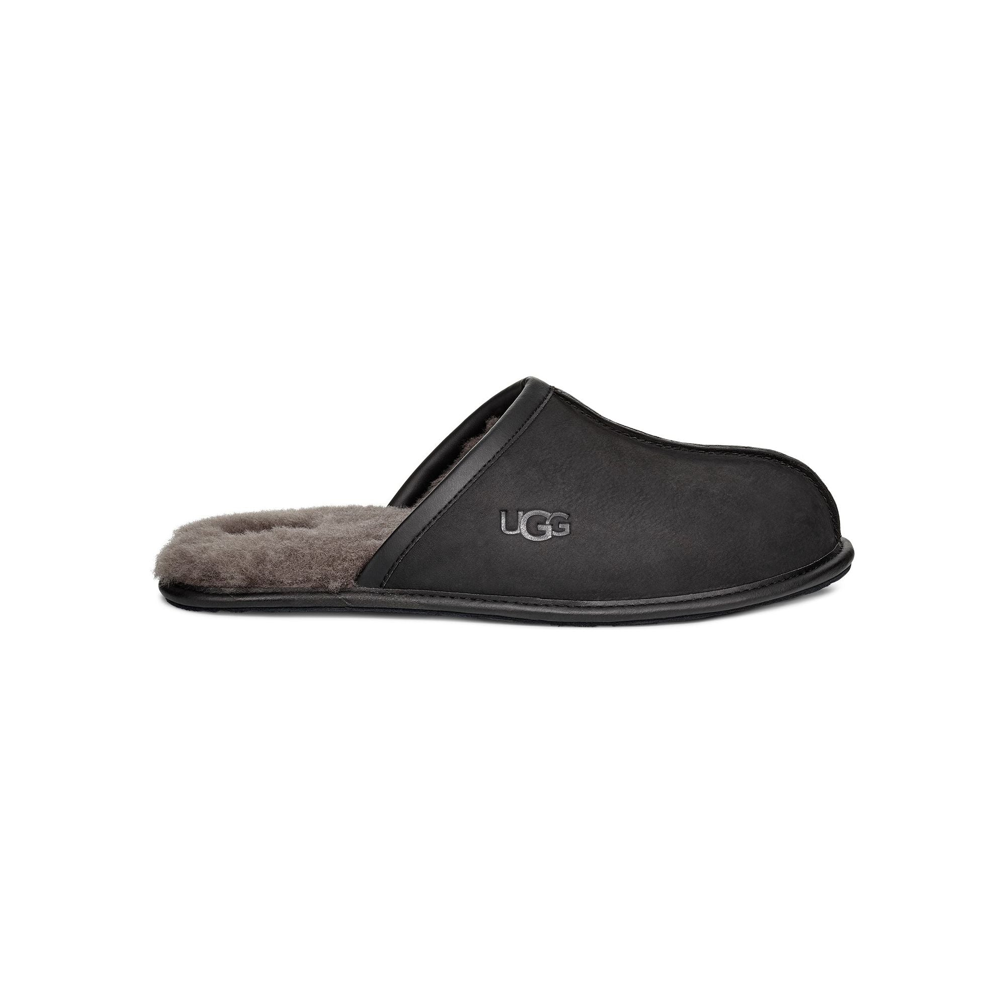 UGG Men's Scuff Leather Slipper - Black Comfortable House Shoes for Indoor & Outdoor Wear - Perfect for Home, Office & Relaxation