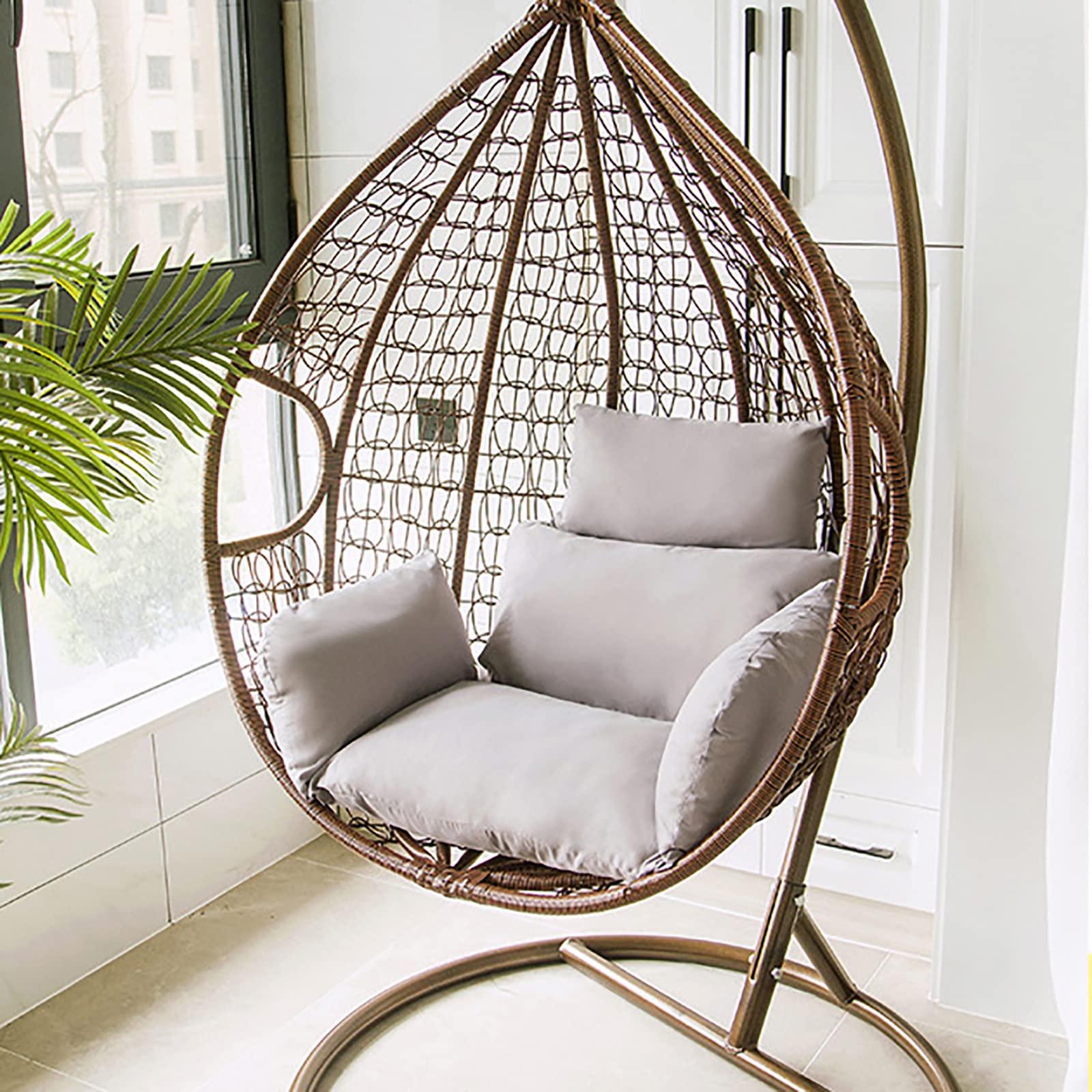 Outdoor Swing Cushion Replacement for Hanging Egg Chair - Thick & Comfortable Hanging Basket Chair Cushion with Pillow - Perfect for Patio, Garden, and Hammock Chairs - Ideal for Relaxing in Backyard, Porch, or Balcony