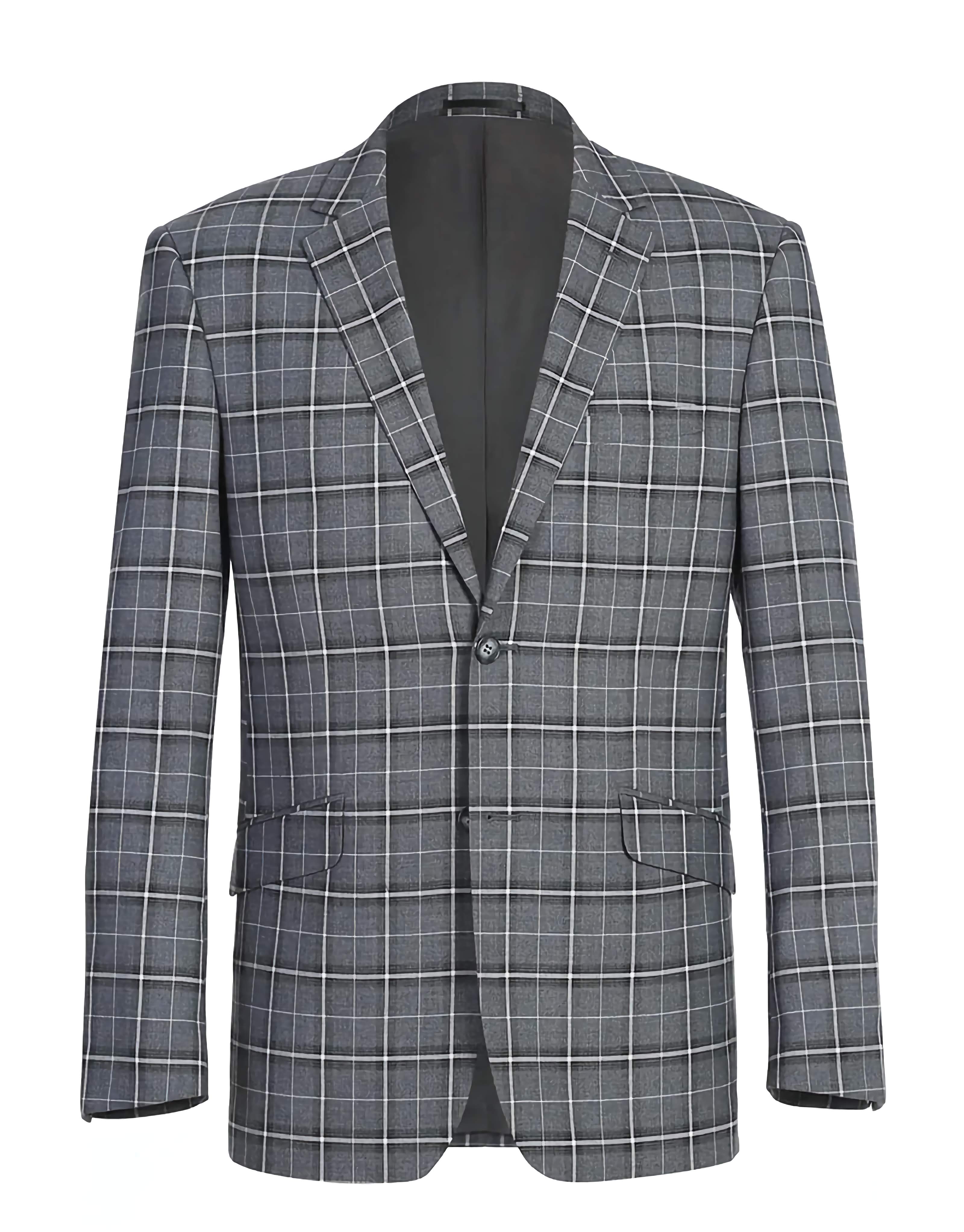 Men's Regular Fit 2-Piece Notch Lapel Suit - Gray Check Pattern Business Attire for Office, Wedding & Formal Events
