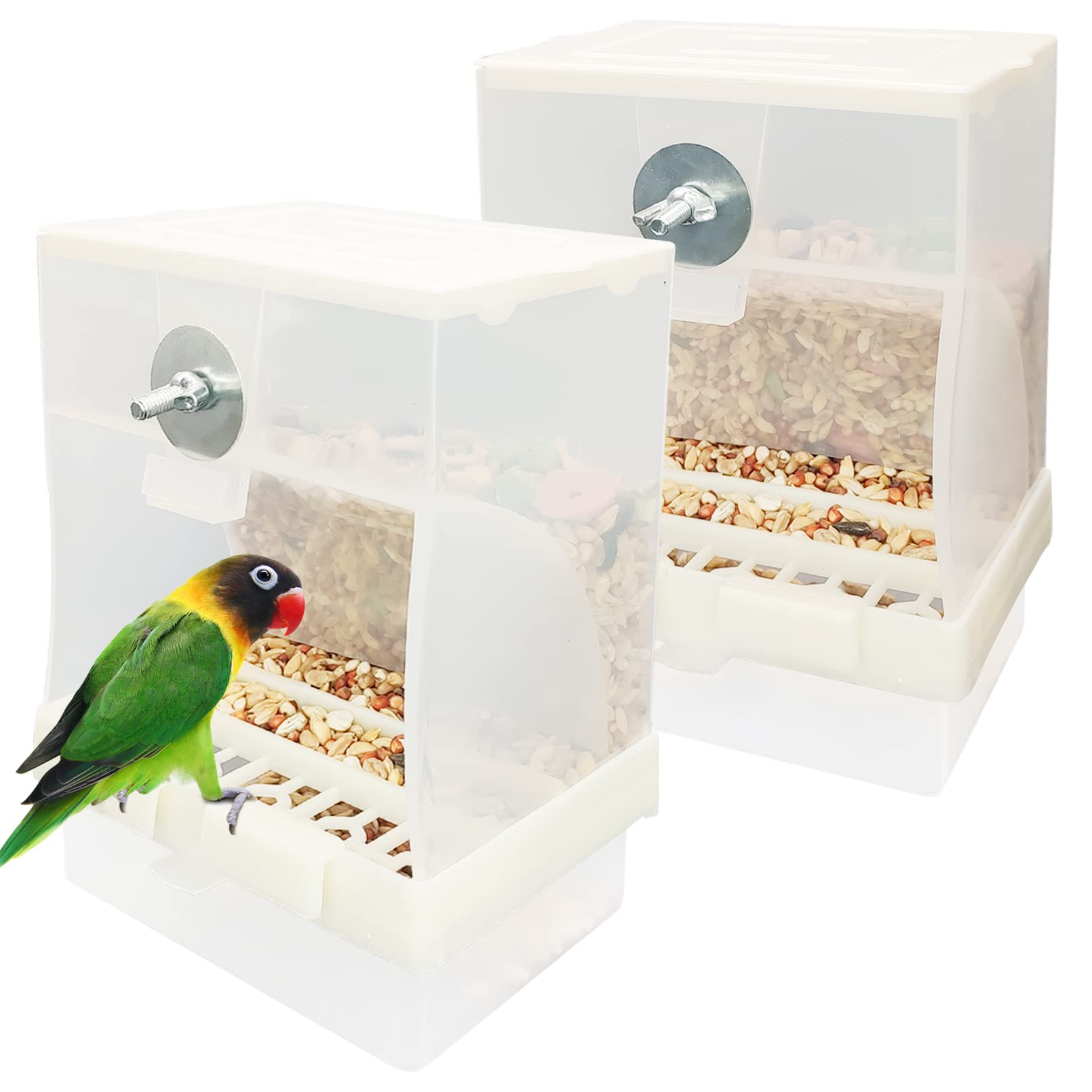 Automatic Bird Feeder for Cockatiel, Parrot & Finch - 2Pcs - Cage Accessories for Mess-Free Feeding