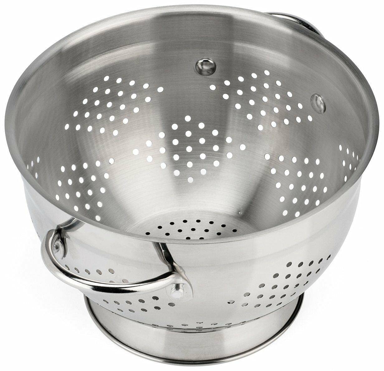 Premium 8 Quart Stainless Steel Pasta Strainer & Colander - Deep Kitchen Mesh Strainer for Pasta, Vegetables & Fruits | Durable Silver Kitchen Essential for Cooking, Draining & Washing | Perfect for Home Chefs & Restaurants