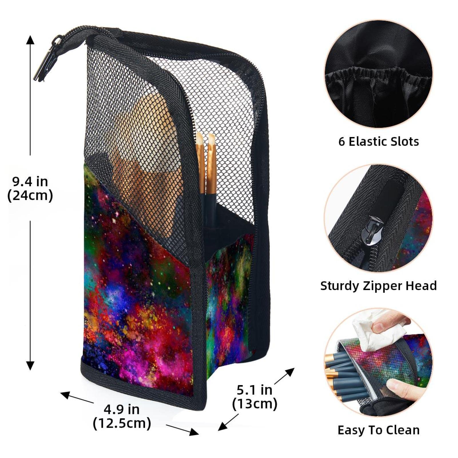 12-Piece Makeup Brush Organizer Bag with Abstract Galaxy Nebula Design - Portable Cosmetic Brush Holder Case for Travel & Home Vanity Organization