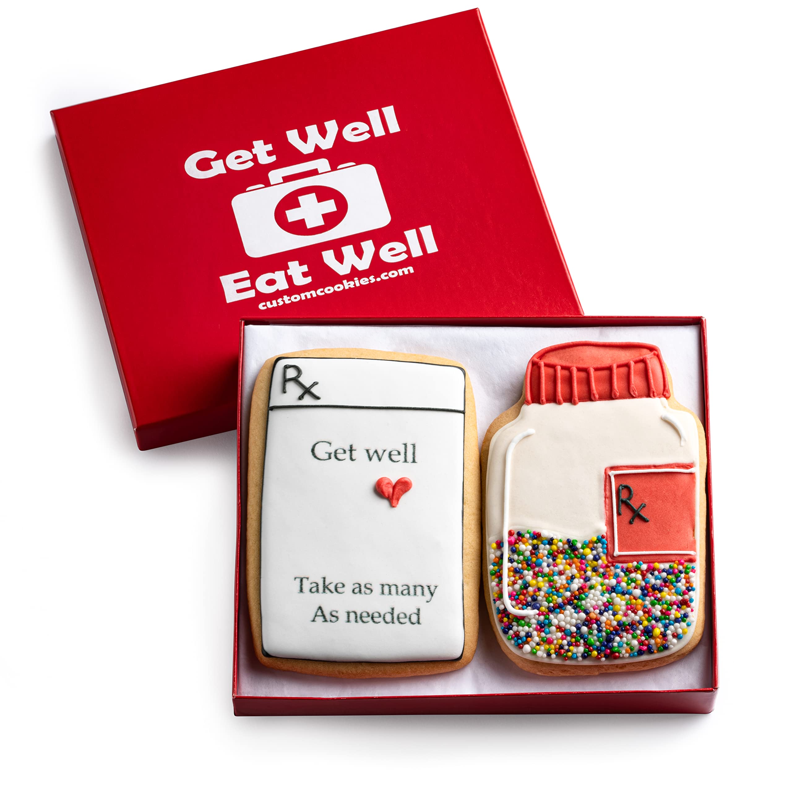 Custom Get Well Soon Cookies - Set of 2 Kosher Vanilla Sugar Cookies with Decorations - Thoughtful Gift for Men, Women & Kids - Perfect for Surgery Recovery, Hospital Visits & Care Packages - Express Your Feel Better Wishes