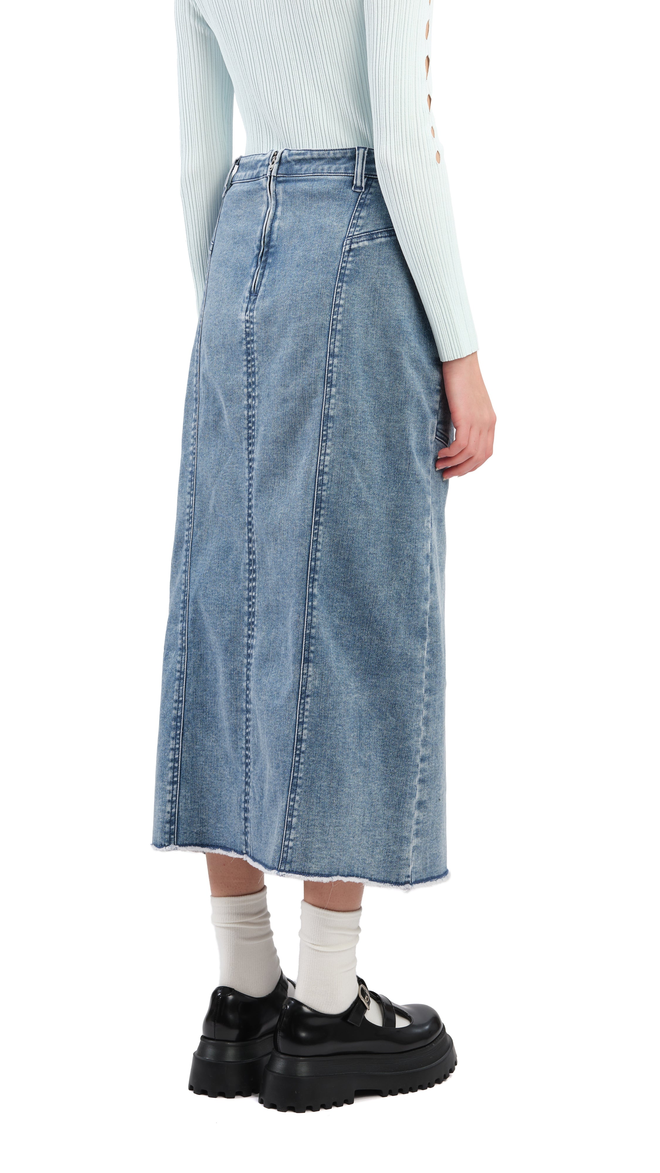 Vintage Rebuilt Denim Pencil Skirt for Women - High Waist Distressed Denim Skirt with Side Slits - Perfect for Casual Outfits, Office Wear & Date Nights