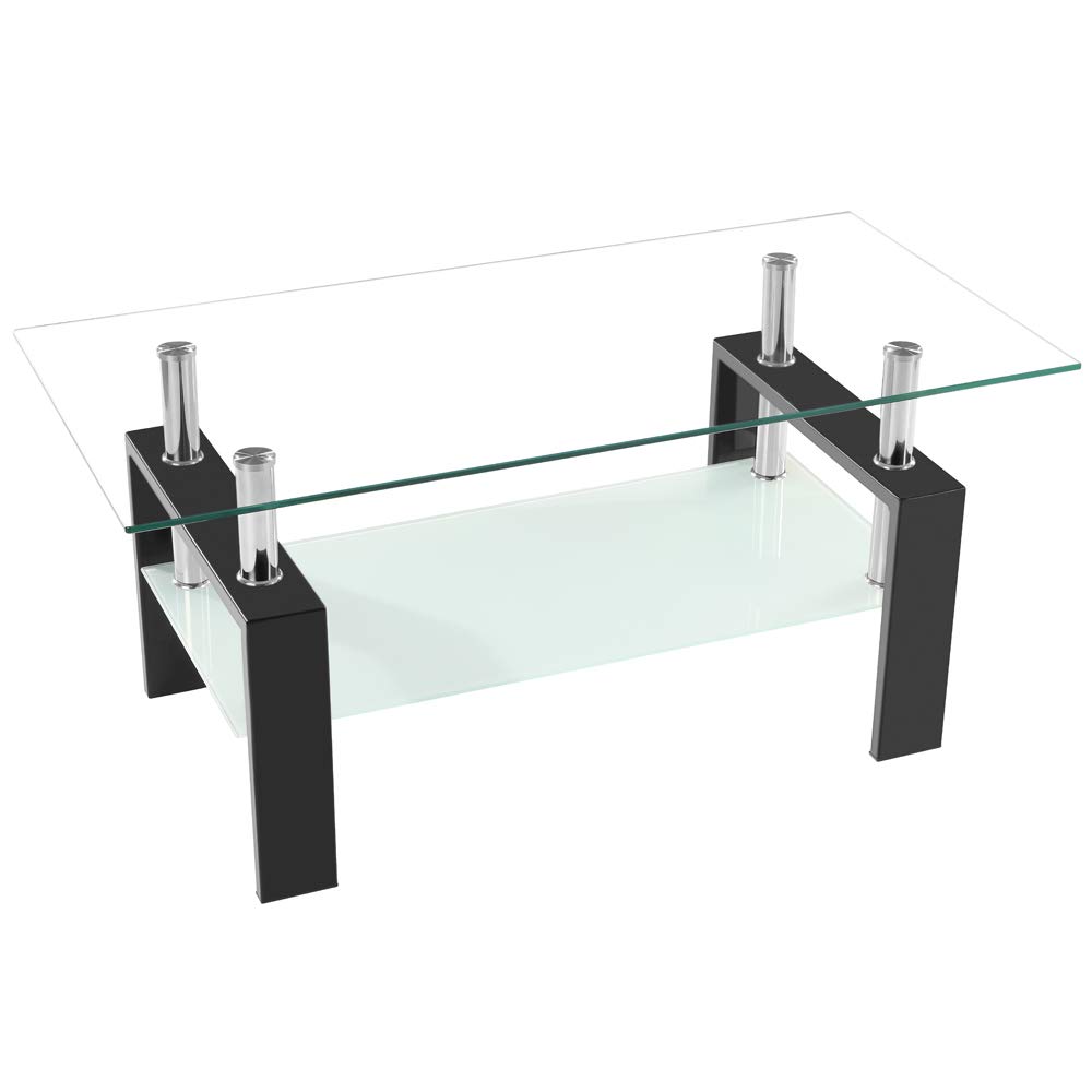 39.7 Inch Clear Glass Coffee Table for Living Room - Modern Rectangle Glass Coffee & Tea Table with Tempered Safety Glass - Perfect for Small Spaces, Apartments & Lounge Areas (39.7