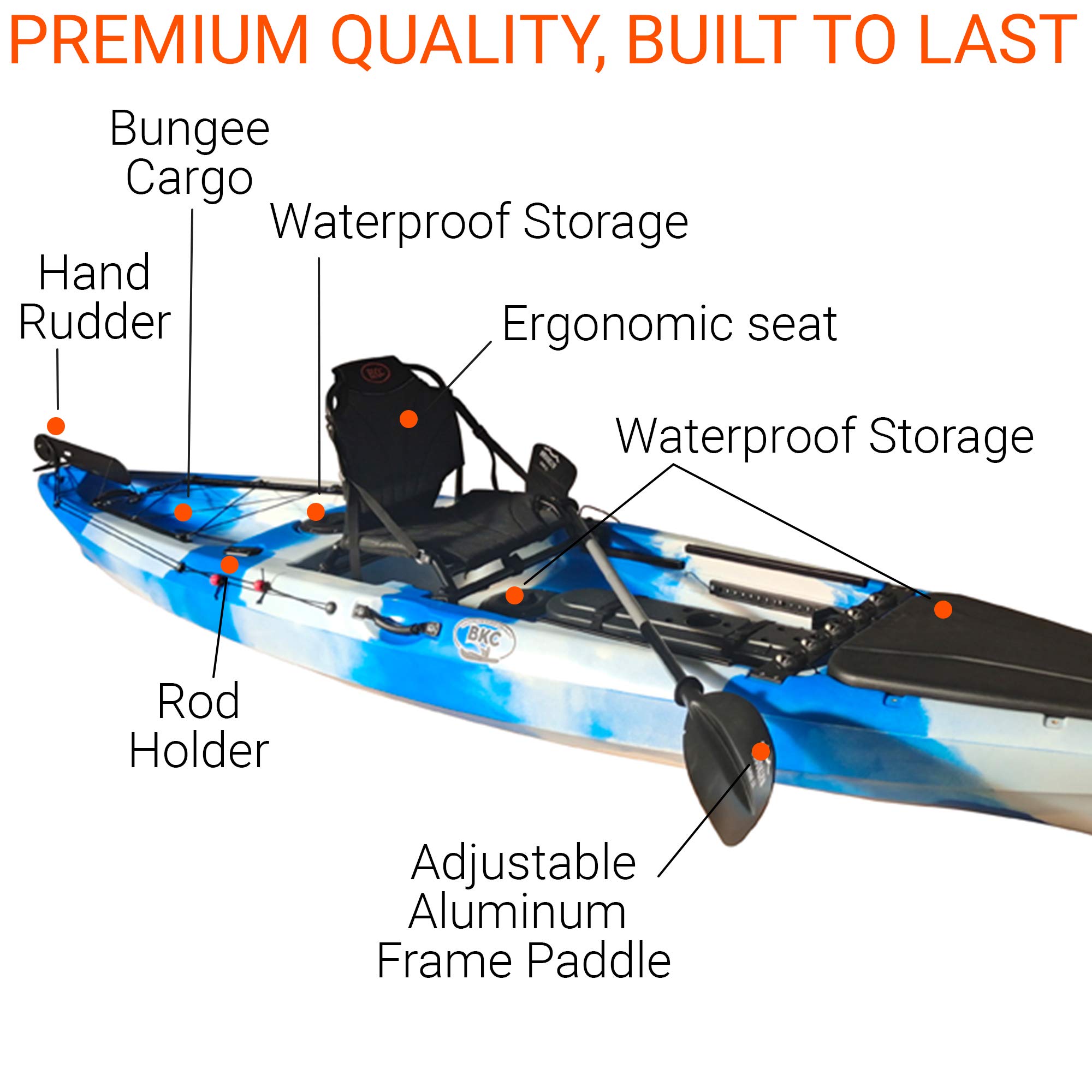 BKC FK13 13-Foot Solo Sit-on-Top Fishing Kayak with Upright Aluminum Seat, Paddle & Foot-Controlled Rudder - Lightweight Angler Kayak for Lakes, Rivers & Ocean Fishing Adventures