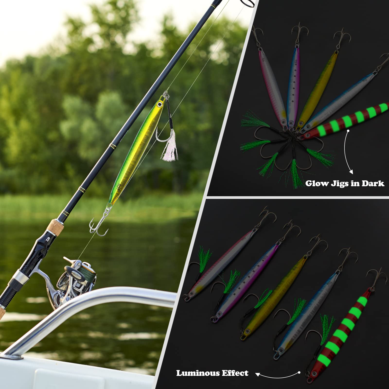 Premium Saltwater Vertical Jigging Lures for Tuna, Grouper, Snapper - 60g/80g/120g Heavy Metal Fishing Jigs - Boat Fishing Spoons for Deep Sea & Offshore Angling - Ideal for Trolling, Casting & Jigging Techniques