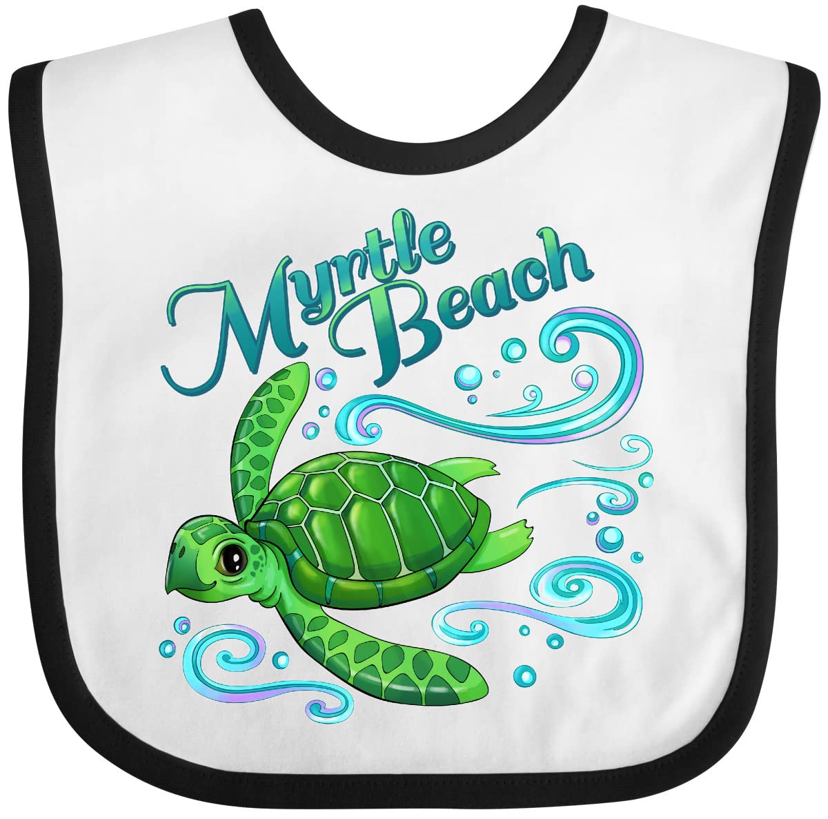 Inktastic Myrtle Beach Cute Sea Turtle with Waves and Bubbles Baby Bib - Soft Cotton Drool Bib for Infants - Perfect for Beach Trips, Swimming Lessons & Summer Outfits