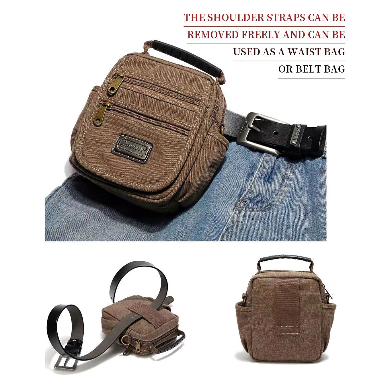 Men's Small Canvas Crossbody Phone Purse Bag - Mini Messenger Waist Belt Side Bag for Travel, Hiking & Daily Essentials (Black)
