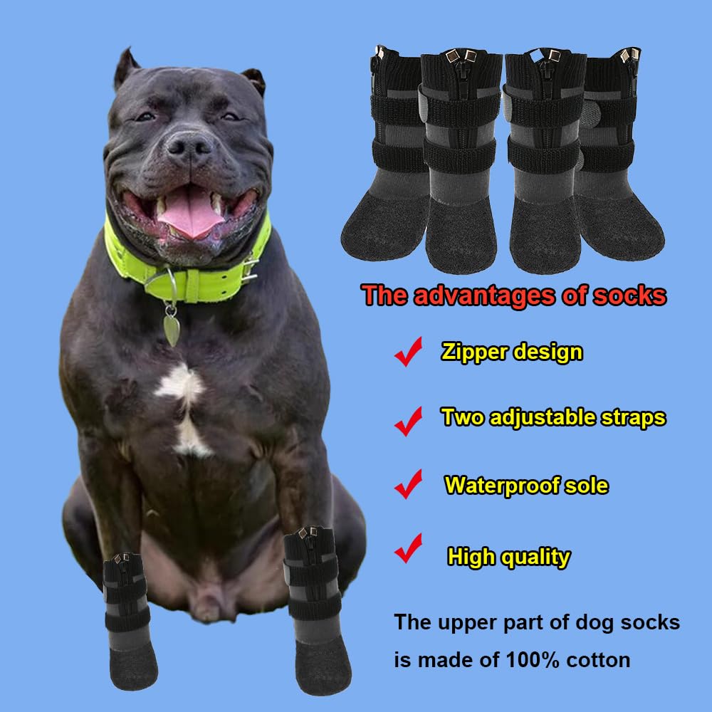 Waterproof Anti-Slip Dog Boots with Zipper - Paw Protector Shoes for Small Medium Large Dogs - Indoor Outdoor Pet Booties for Hardwood Floors & Snow (Grey) | Perfect for Winter Walks, Hiking & Home Protection