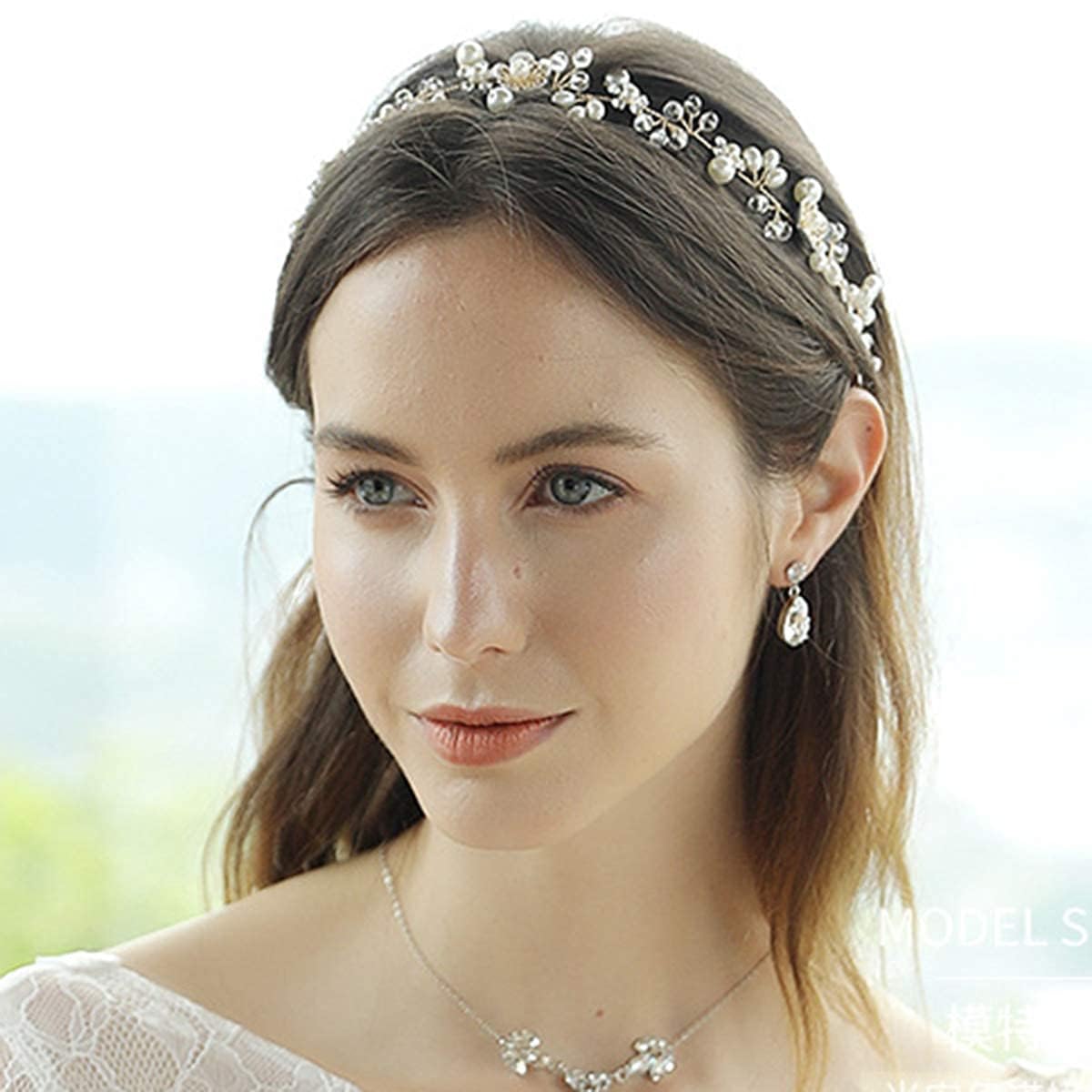 KAHAAN Floral Hair Vine Tiara Headband for Women & Girls - Golden Bridal Hair Accessories for Weddings, Parties & Special Events - 1PC