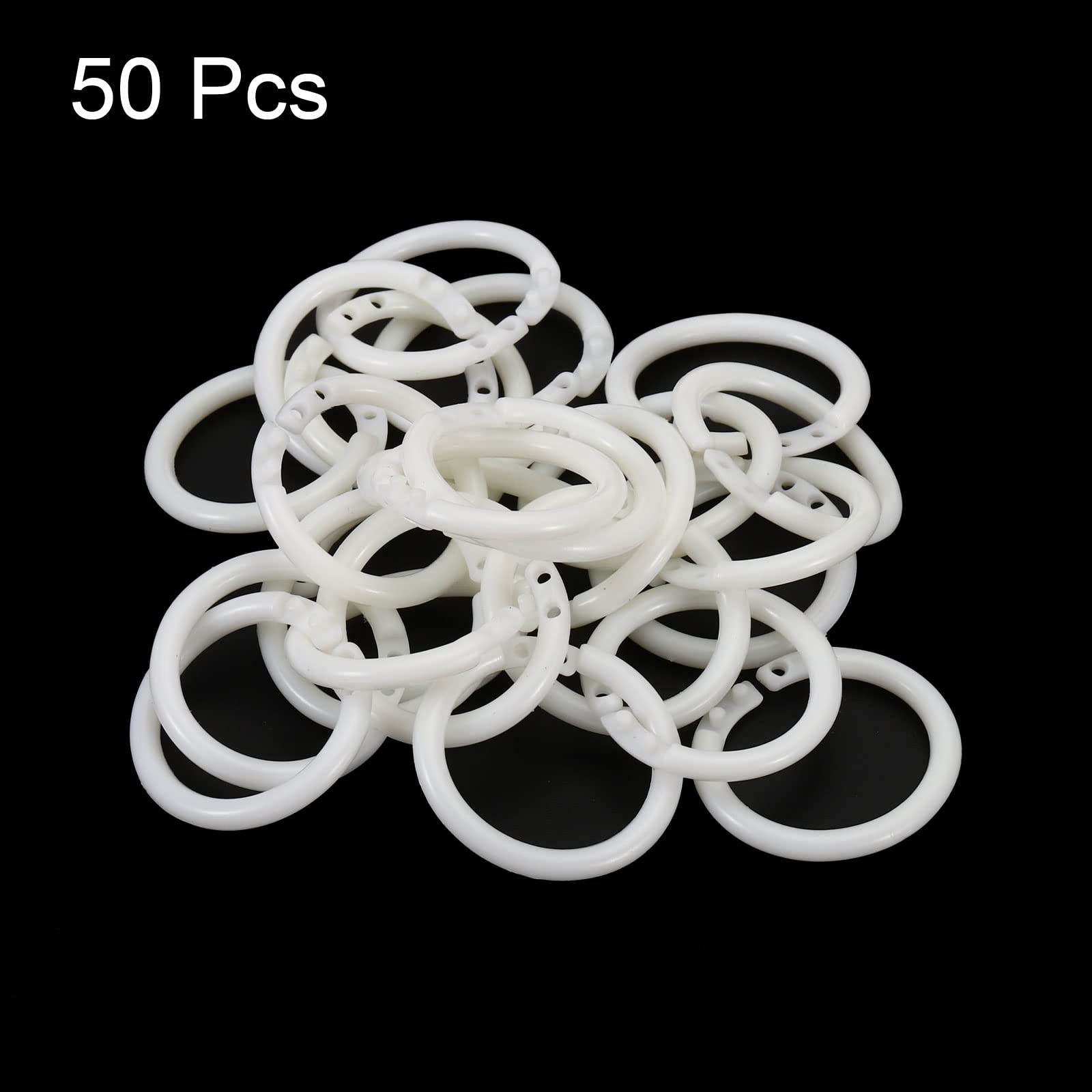 50 Pack White Plastic Loose Leaf Binder Rings 1.6