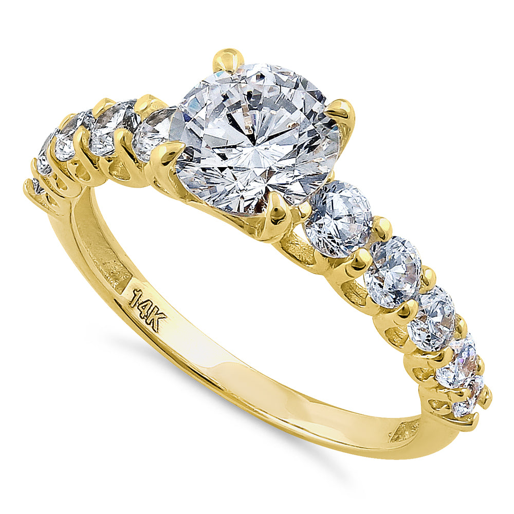 14K Solid Yellow Gold Round Cut Cubic Zirconia Engagement Ring for Women - Elegant & Timeless Wedding Band, Perfect for Proposals, Anniversaries, and Special Occasions