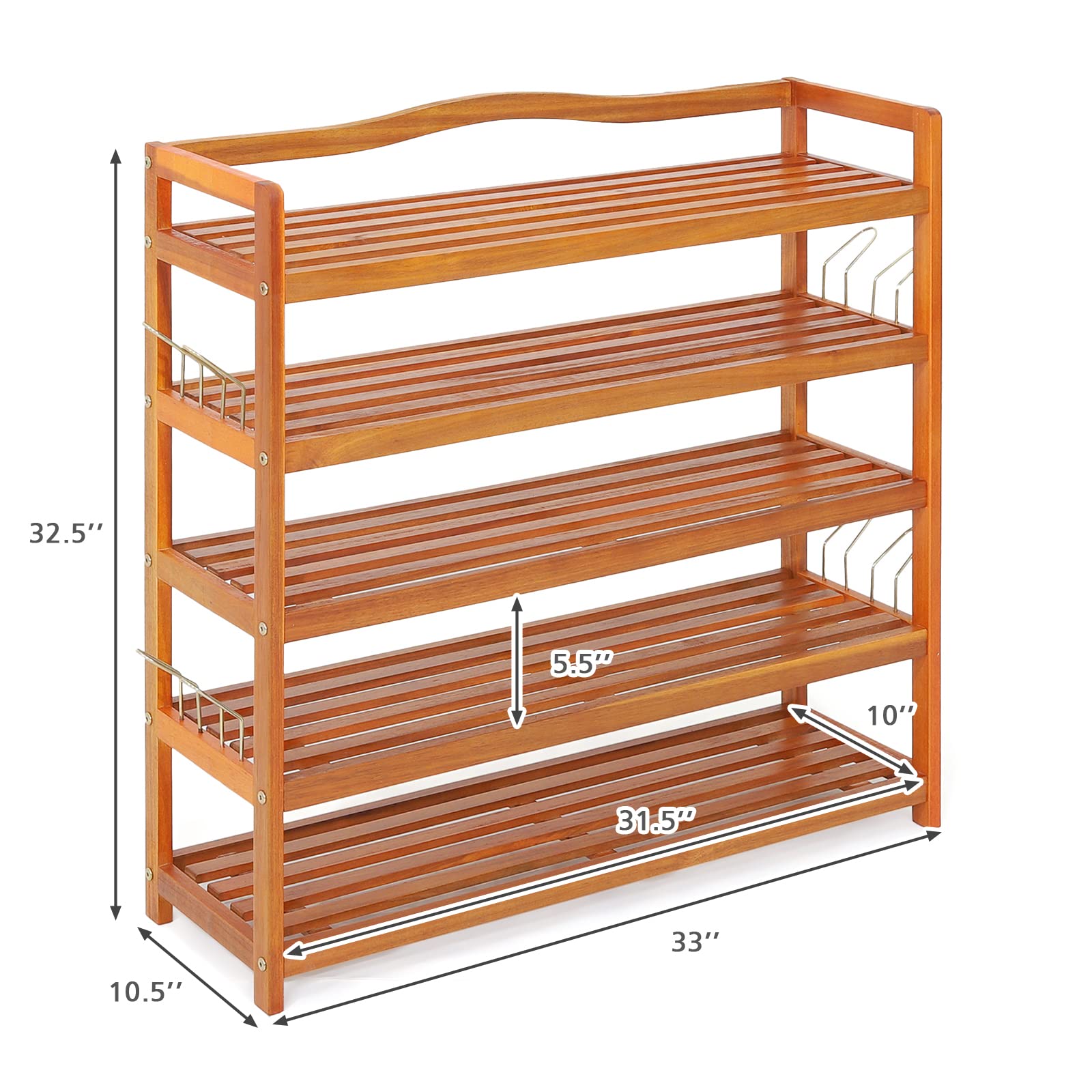 5-Tier Shoe Rack Organizer - Acacia Wood Entryway Storage Shelf | Free Standing Shoe Shelf for Hallway, Closet & Mudroom Organization | Durable Shoe Storage Solution for Home & Apartment