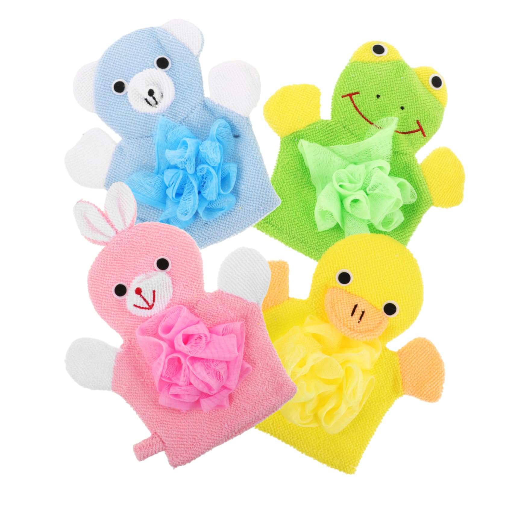 UPKOCH Cartoon Baby Bath Mitts - 4Pcs Soft Body Wash Gloves for Boys & Girls, Long-Lasting Soap Gel Saver - Gentle Bathing for Newborns & Toddlers