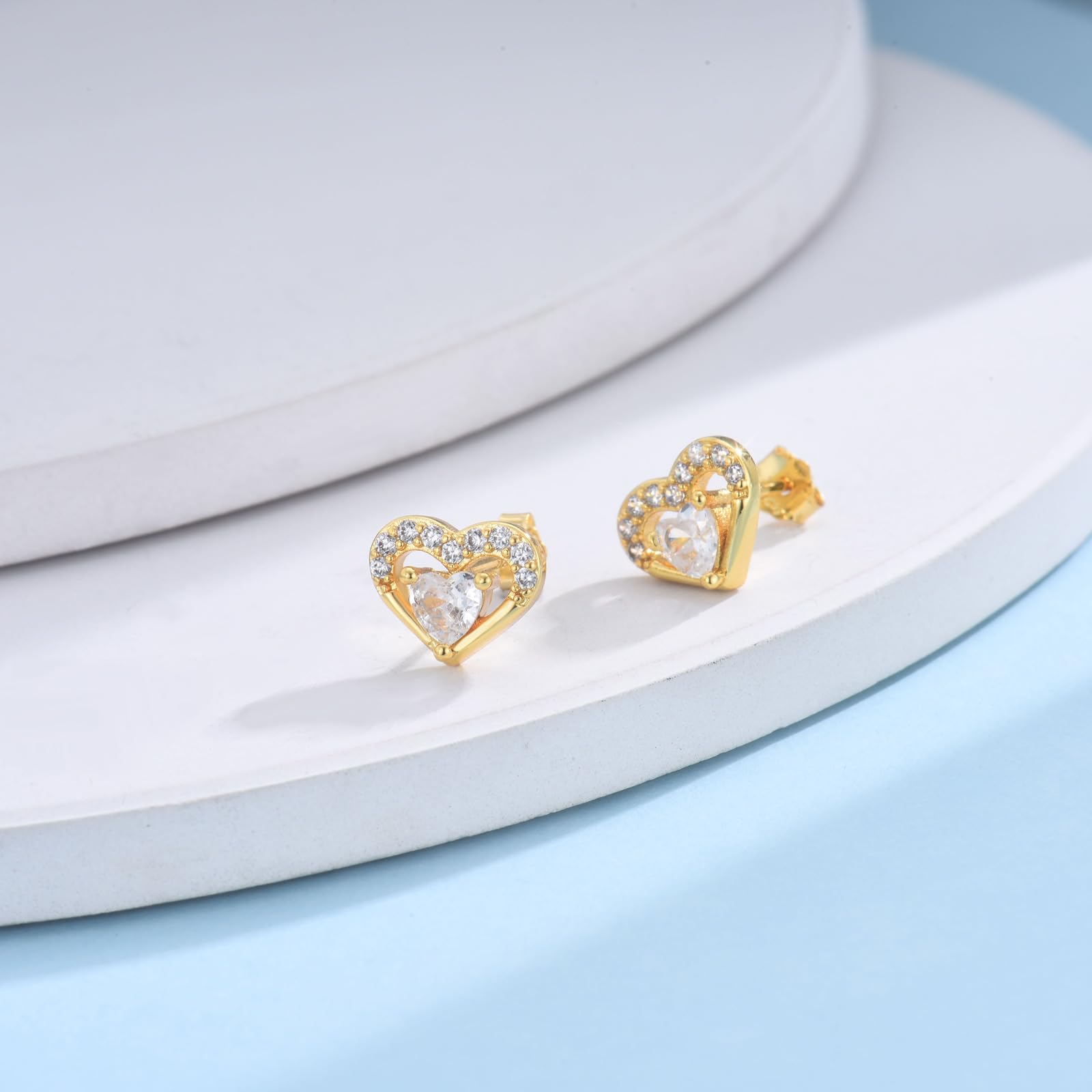 Hypoallergenic Silver Stud Earrings for Women & Girls - Small Heart Cubic Zirconia Cartilage Earrings | Helix, Piercing & Sleeper Studs | Perfect Jewelry Gift for Birthday, Wedding & Everyday Wear